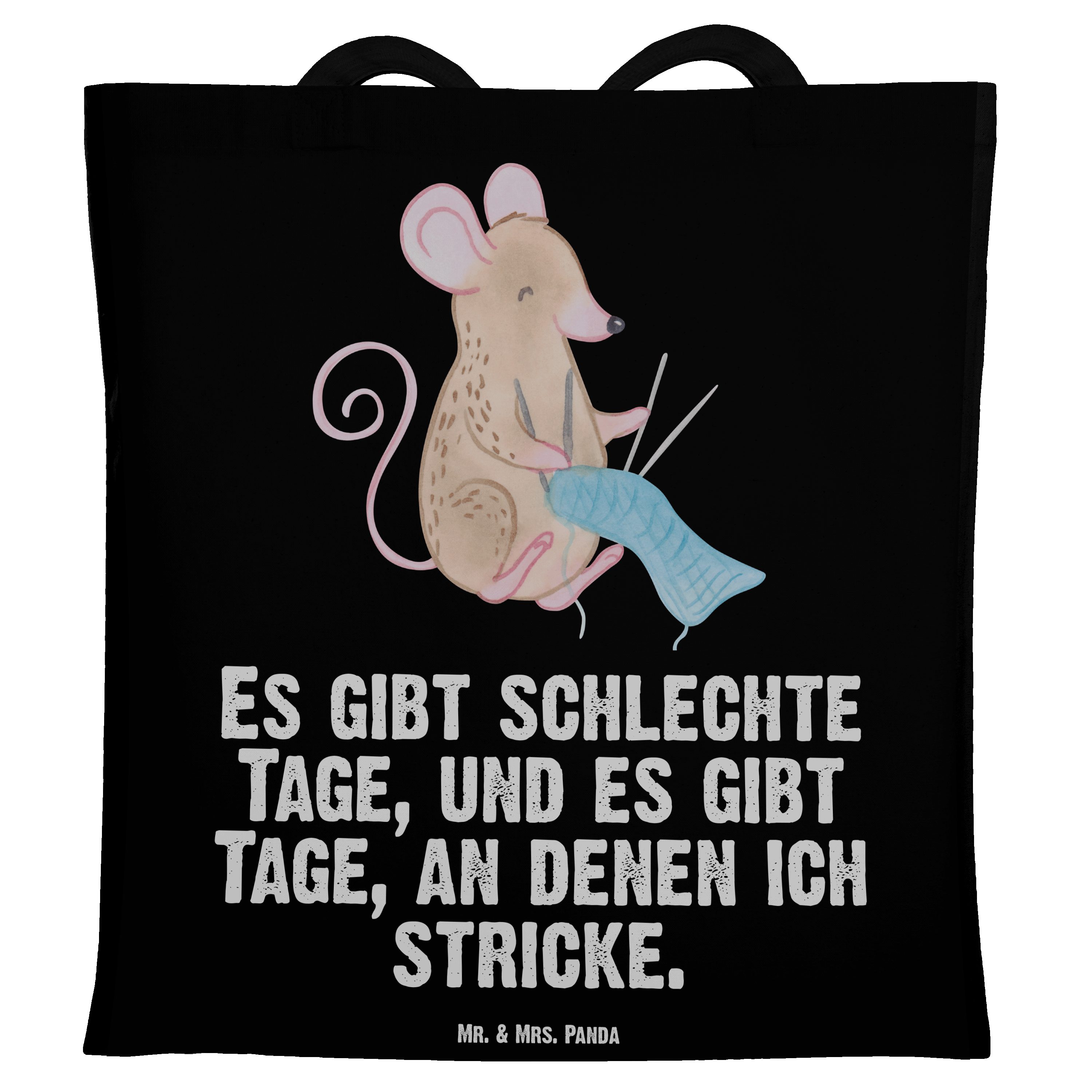 Mr. & Mrs. Panda Tragetasche Maus Stricken Tage - Schwarz - Geschenk, Beuteltasche, DIY, Stoffbeut (1-tlg) | Canvas-Taschen