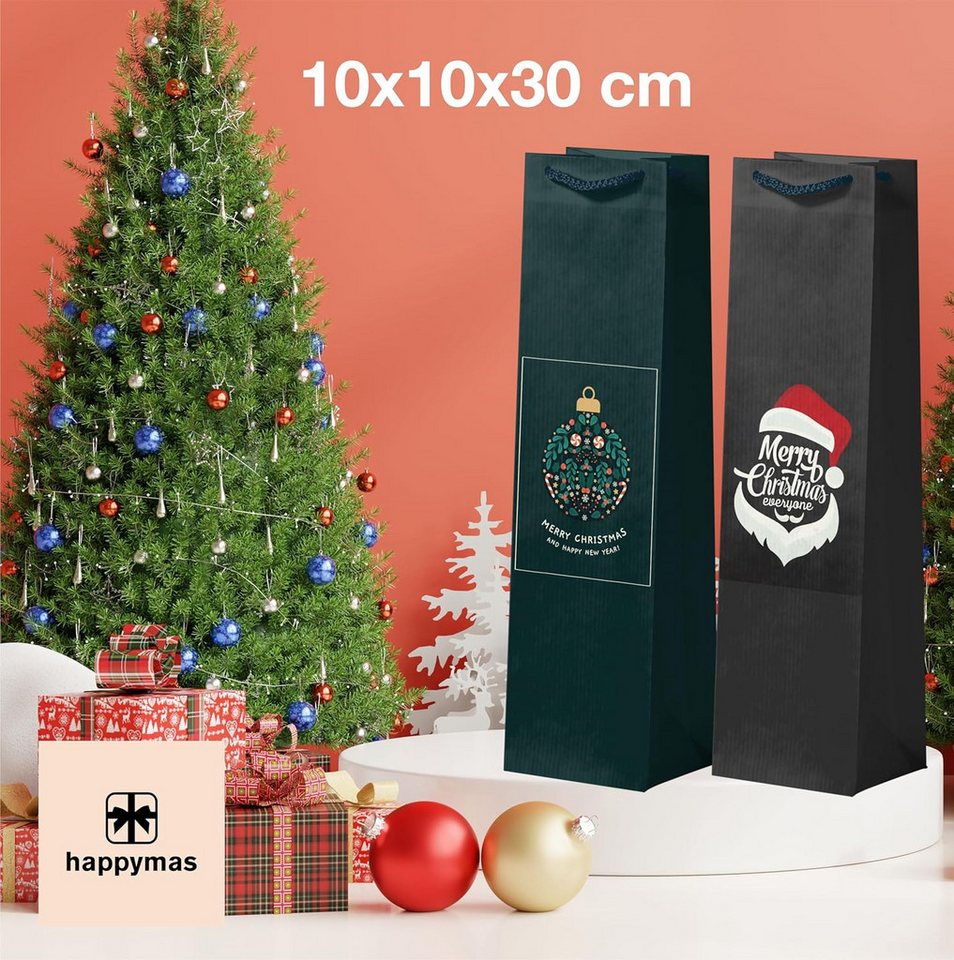 Thumbnail - happymas Aufbewahrungsbox 12x XXL Flaschentüten Geschenktüten Bottle Bag Flaschen Weihnachten (12 St), besonders reißfes...
