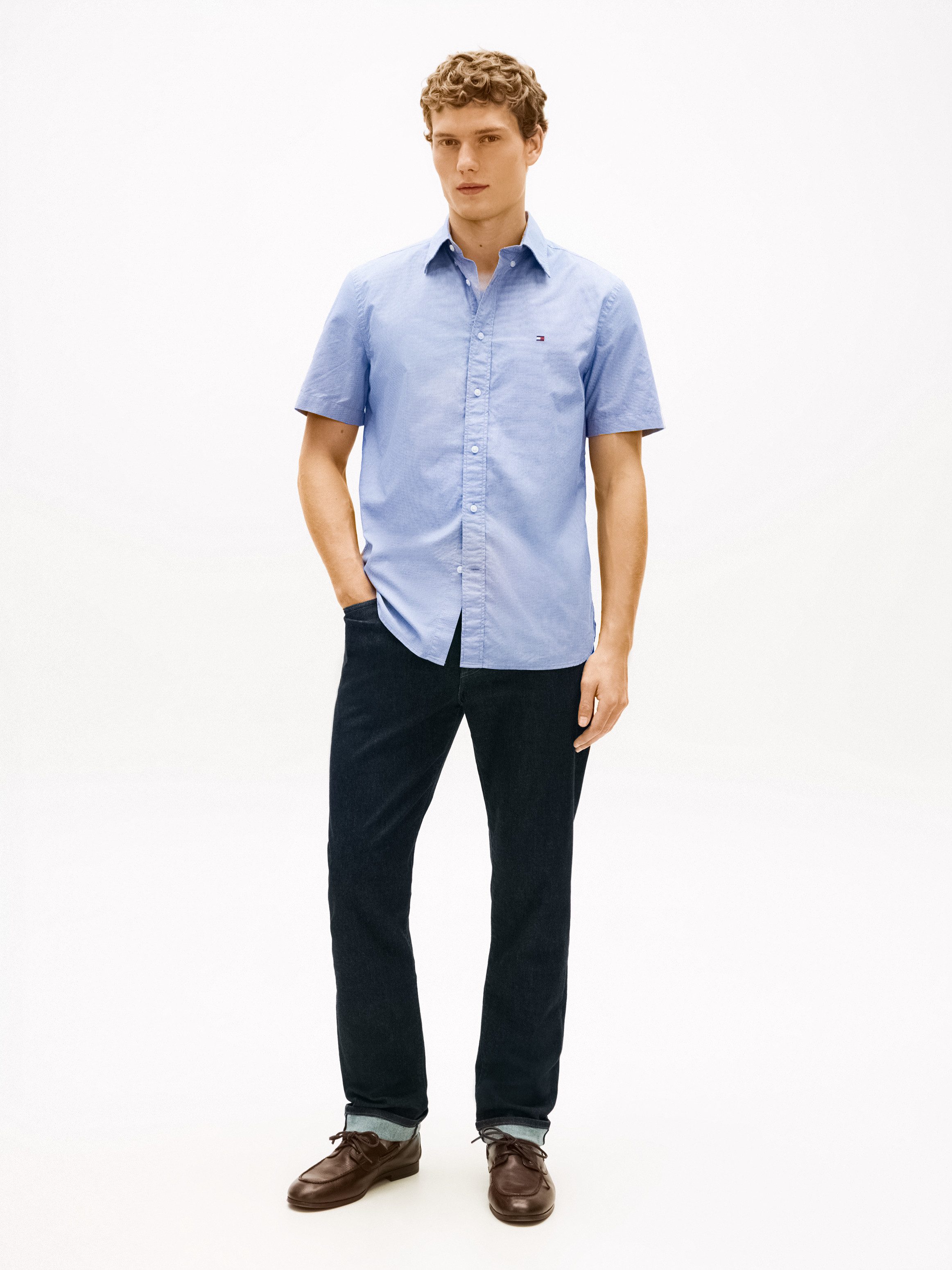 Tommy Hilfiger Kurzarmhemd FLEX POPLIN HOUNDSTOOTH Regular fit mit normalem Hemdkragen