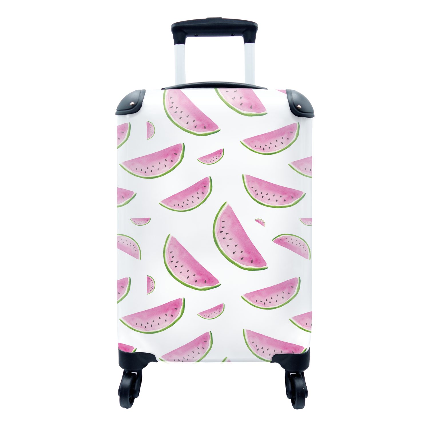 MuchoWow Handgepäckkoffer Wassermelone - Rosa - Schablonen, 4 Rollen, Reisetasche mit rollen, Handgepäck für Ferien, Trolley, Reisekoffer