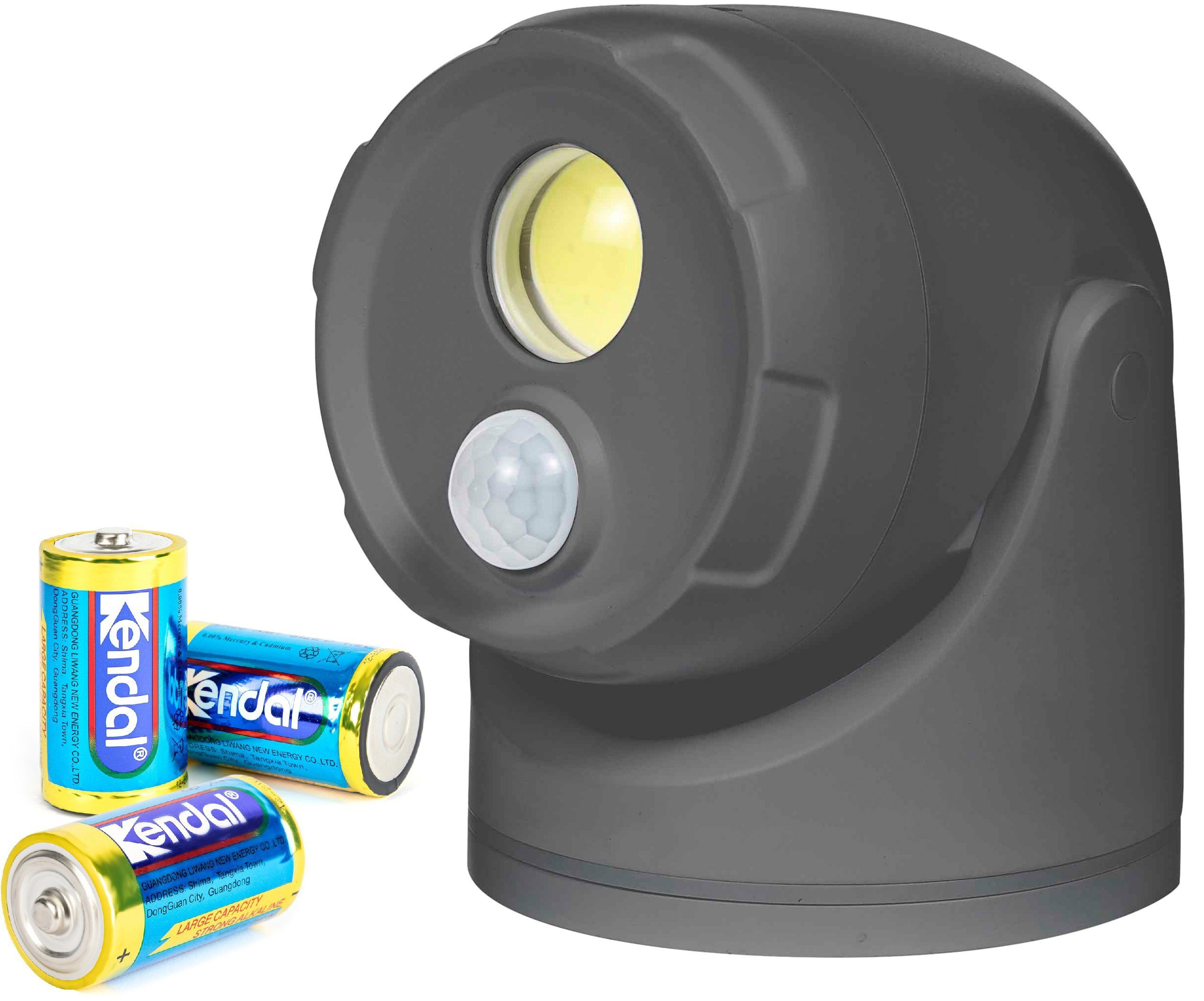 Batterie Northpoint Batterie Flutlicht Bewegungsmelder Strahler mit LED Spot D-Batterien inkl. Wandstrahler Grau