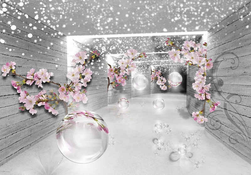 Wallarena Fototapete 3D EFFEKT Tunnel Blumen Abstrakt Modern Vlies Tapete für Wohnzimmer oder Schlafzimmer Vliestapete Wandtapete Motivtapete, Glatt, 3D-Optik, Vliestapete inklusive Kleister