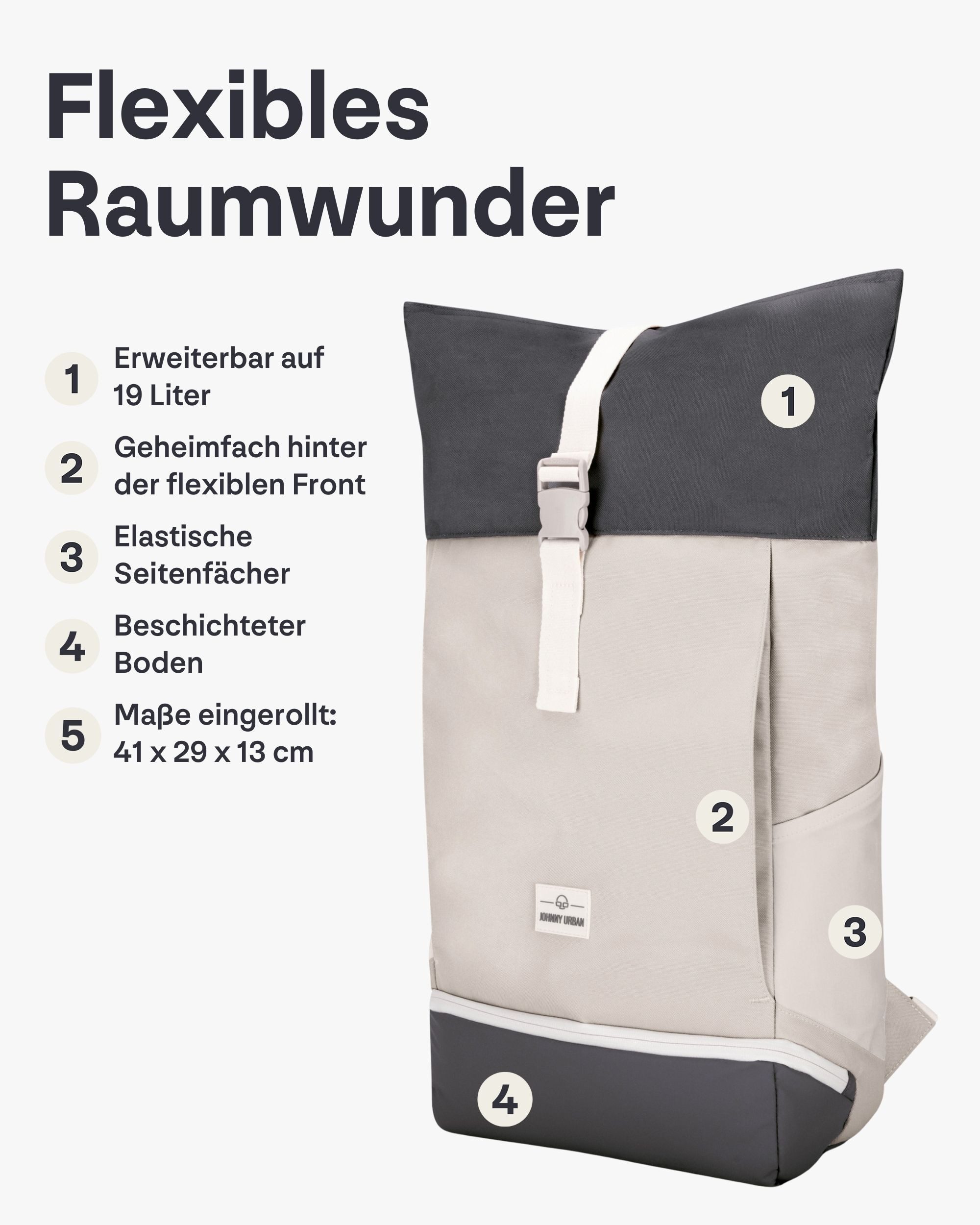 Johnny Urban Cityrucksack Allen Medium Rolltop mit Laptopfach (1-tlg), Wasserabweisend