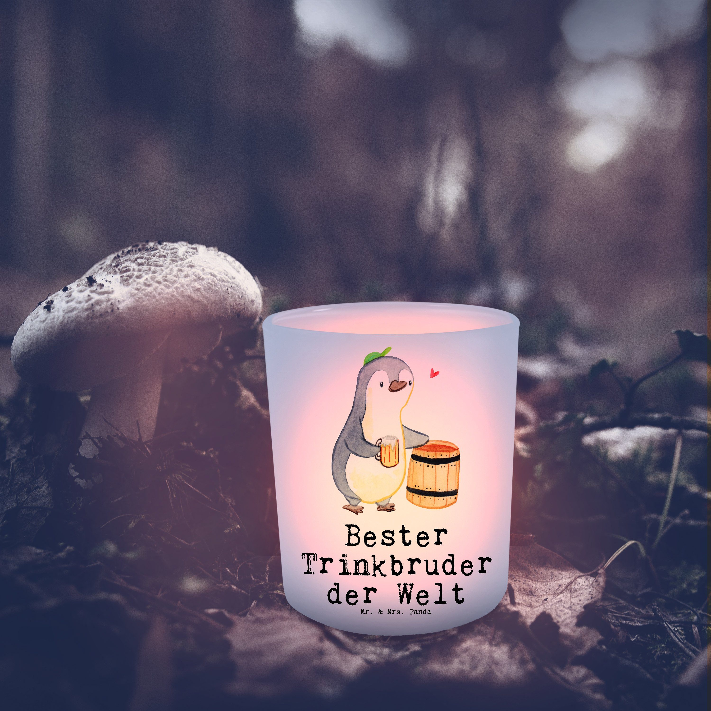 Mr. & Mrs. Panda Windlicht - (1 Pinguin Geschenk, St) Teelich Transparent Welt der Bester Trinkbruder 