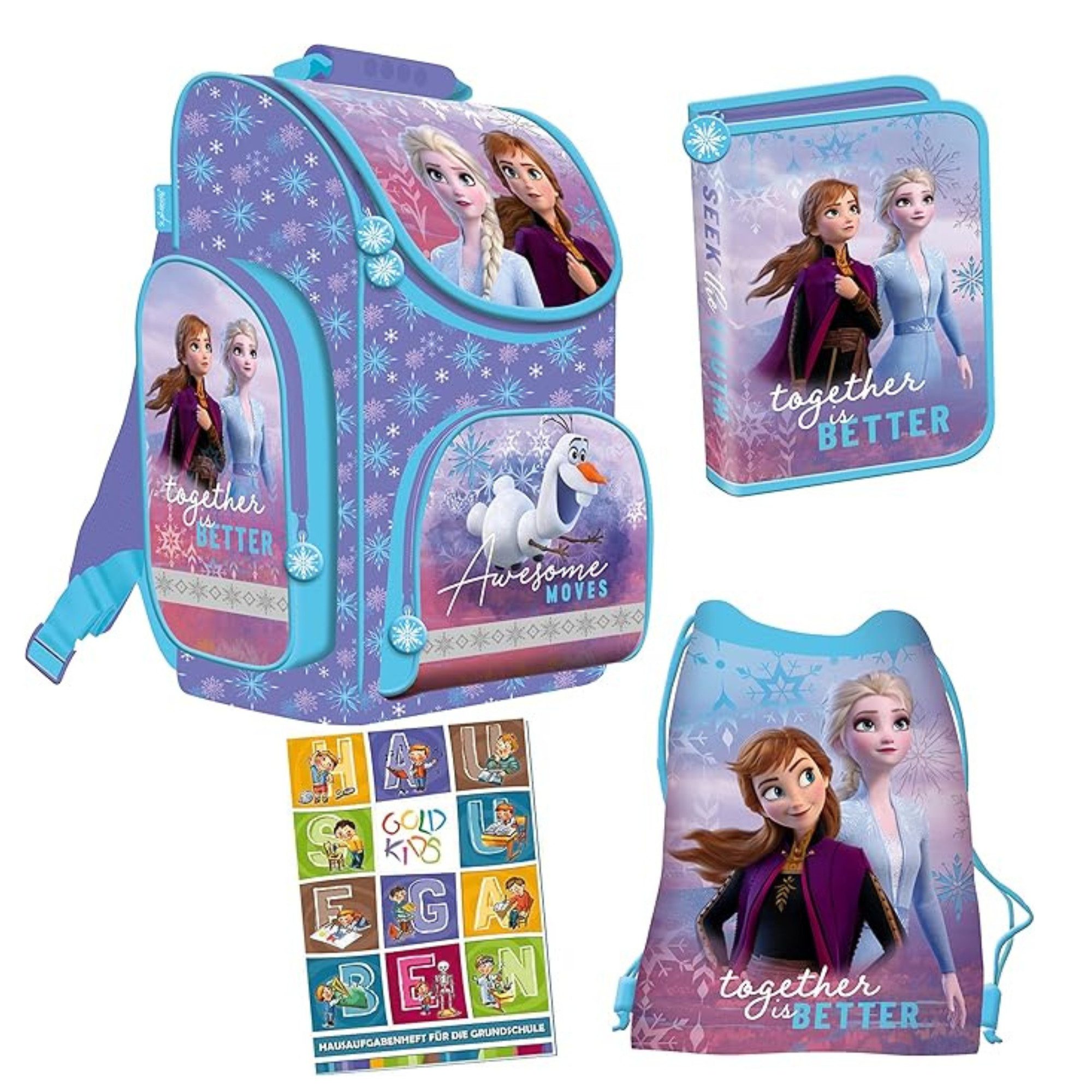 Schulranzen 4-teilig 1. klasse Set Mädchen Hausaufgabenheft Frozen Ranzen