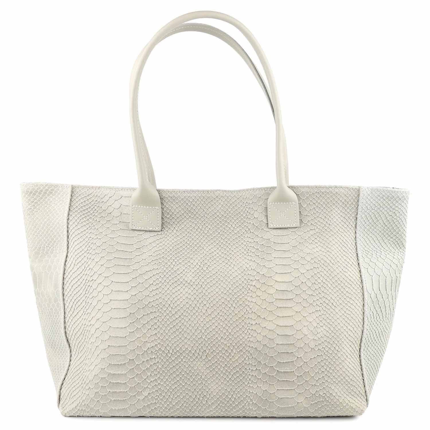 ITALYSHOP24 Shopper Made in Italy Damen Leder Tasche Schlange Prägung Tote Bag Handtasche, Wildleder DIN-A4 Schultertasche Beuteltasche Henkeltasche Ledertasche