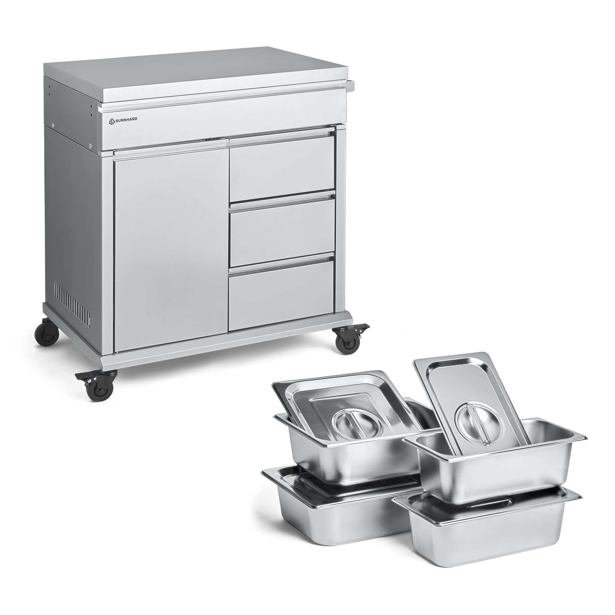 BURNHARD® Grillablagetisch (Grilltisch), Edelstahl inkl. Food Container Set 4 tlg.