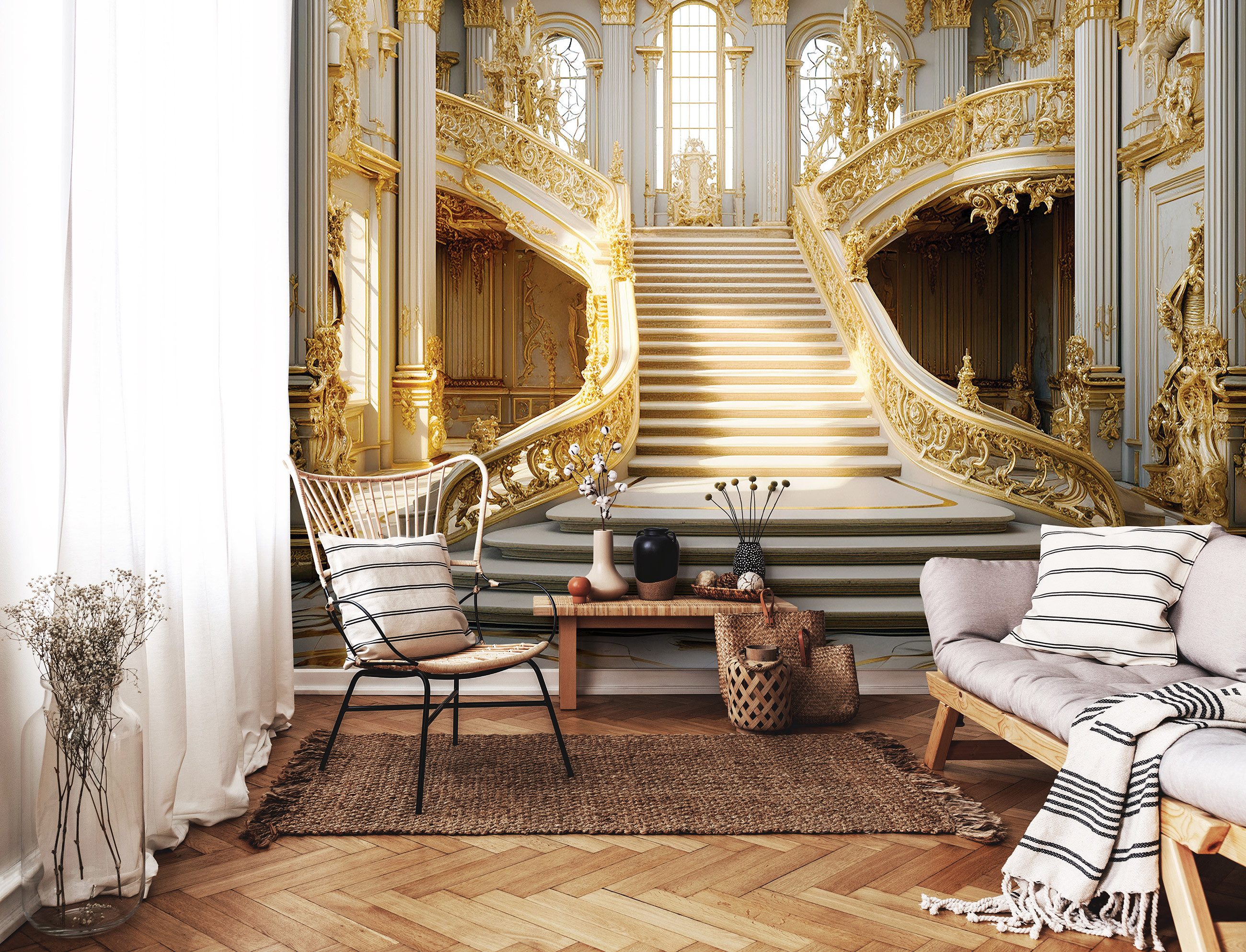 Wallarena Fototapete Treppe Schloss Vlies Tapete Wohnzimmer Schlafzimmer Wandtapete, Glatt Vlies, Loft, Tapete inklusive Kleister Vliestapete Motivtapete