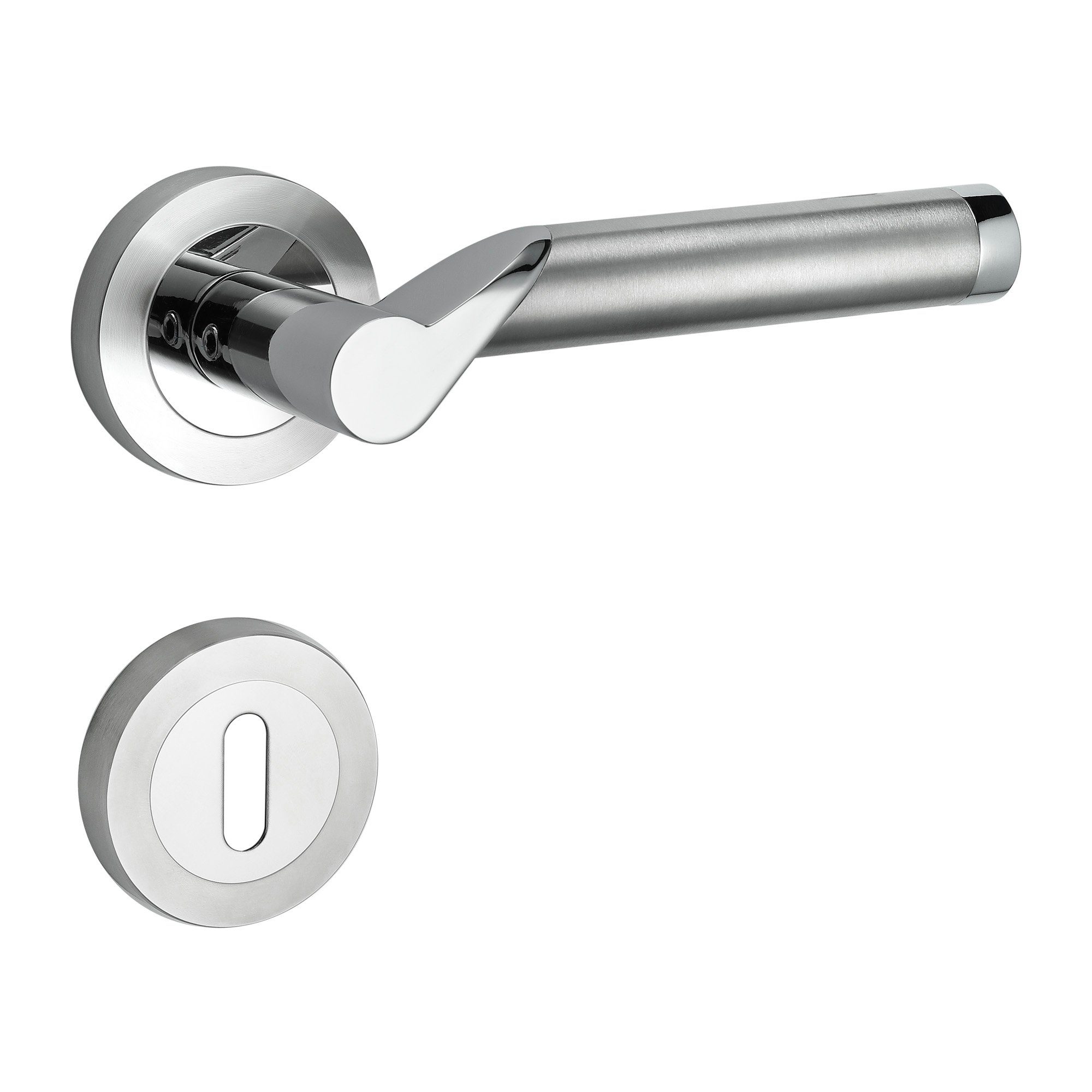 Türbeschläge24 Drückergarnitur Drückergarnitur Lightning, Schraubrosettenoptik, festdrehbar gelagert, Bicolor Chrom/Edelstahl matt