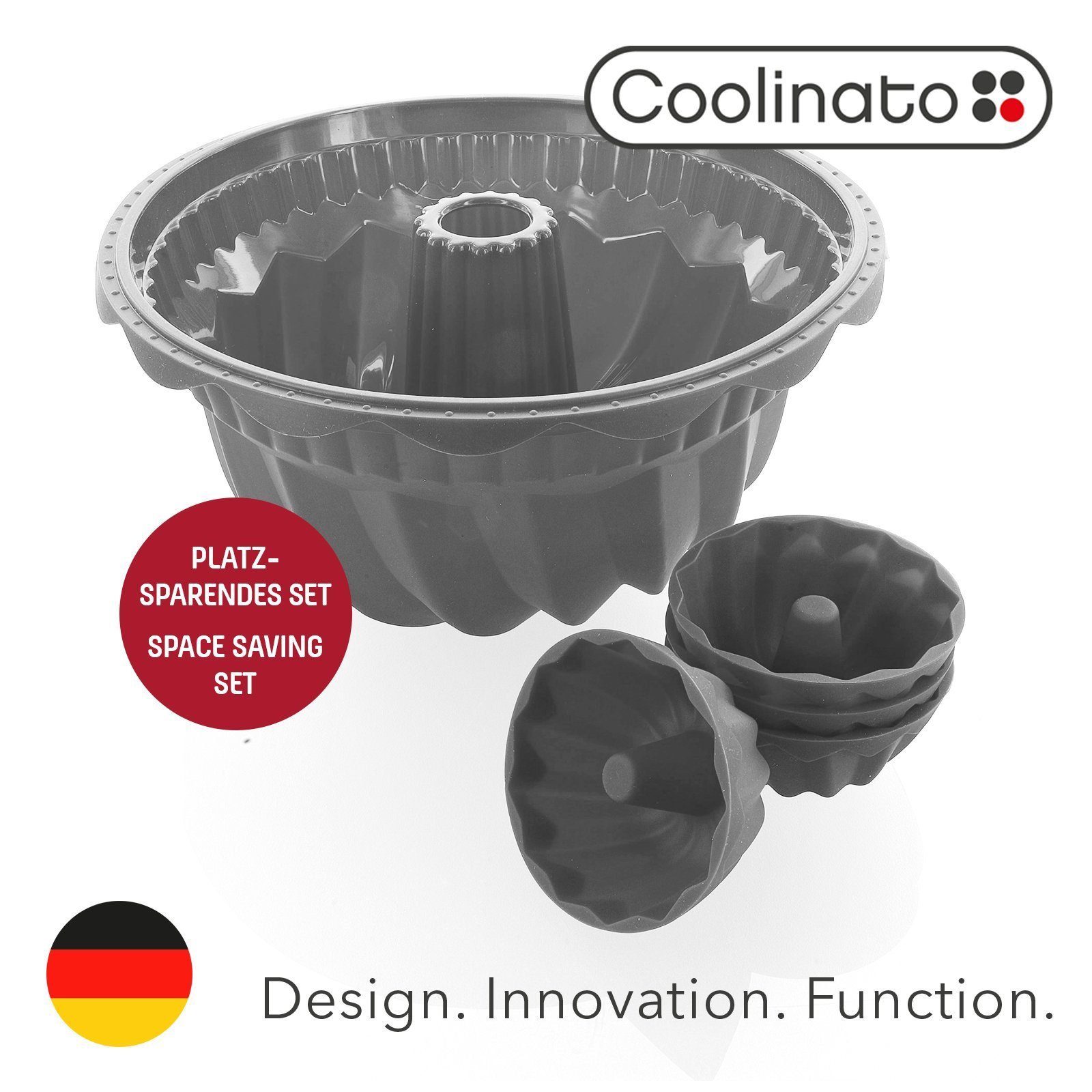 Coolinato Backform Coolinato Silikon Gugelhupf Set 5tlg. GRAU, inkl. Rezepte