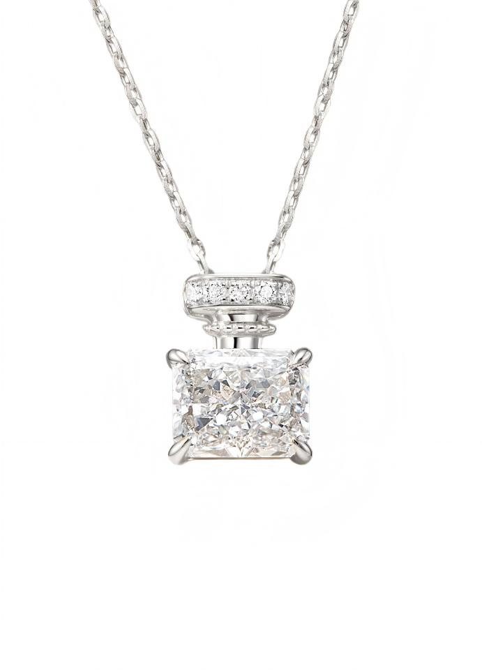 Jumpeak Kette mit Anhänger 2ct/3ct Radiant Labordiamant Anhänger,D,VS1,14K Gold Halo,Anhänger, Solitär Anhänger,Diamant,Kettenanhänger,Geschenk Frau,Damen Geschenk