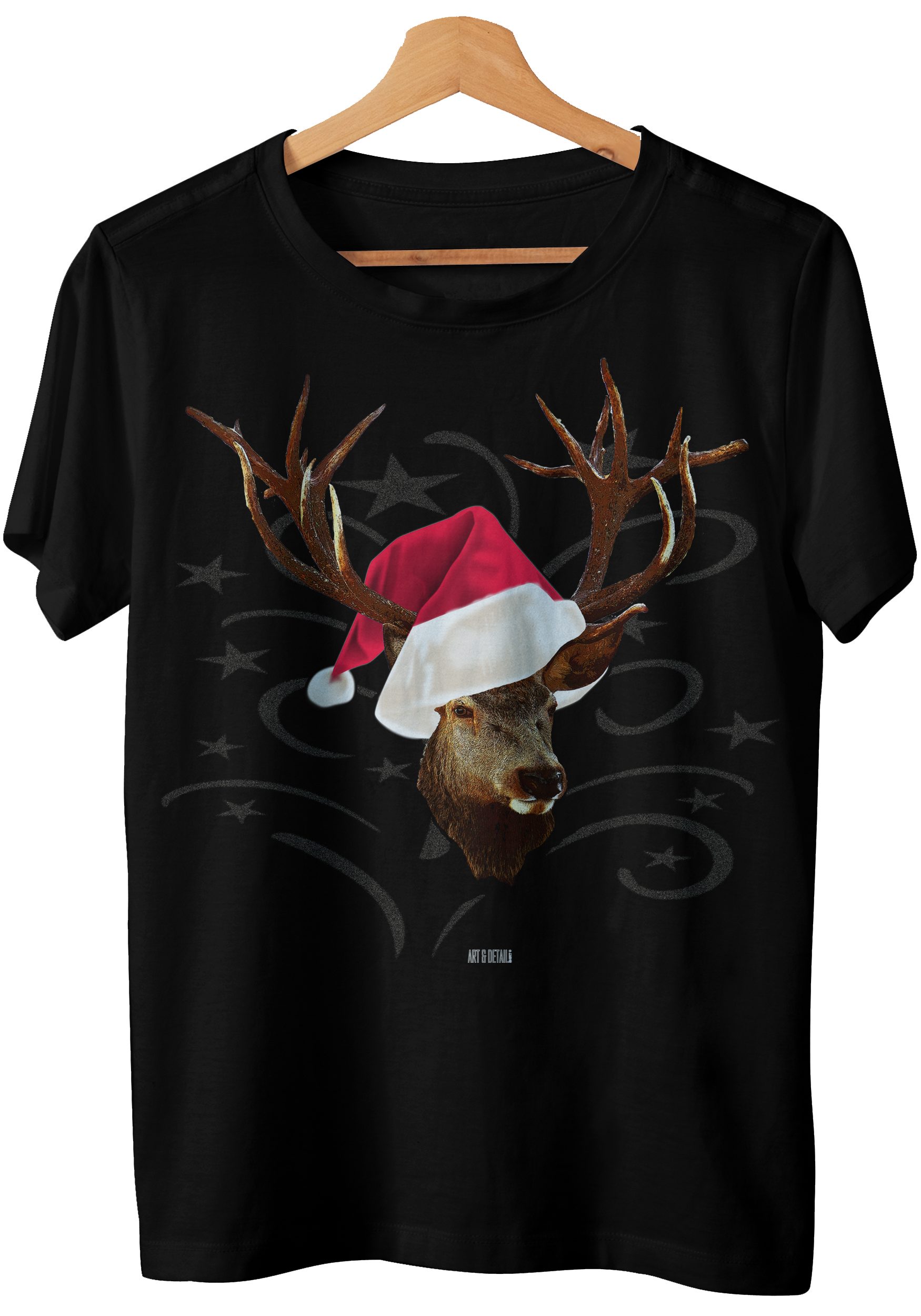 Art & Detail Shirt T-Shirt Weihnachten Design Hirsch mit Weihnachtsmütze Hirsch, Geschenk, Weihnachten