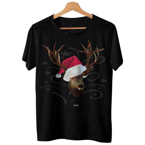 Art & Detail Shirt T-Shirt Weihnachten Design Hirsch mit Weihnachtsmütze Hirsch, Geschenk, Weihnachten