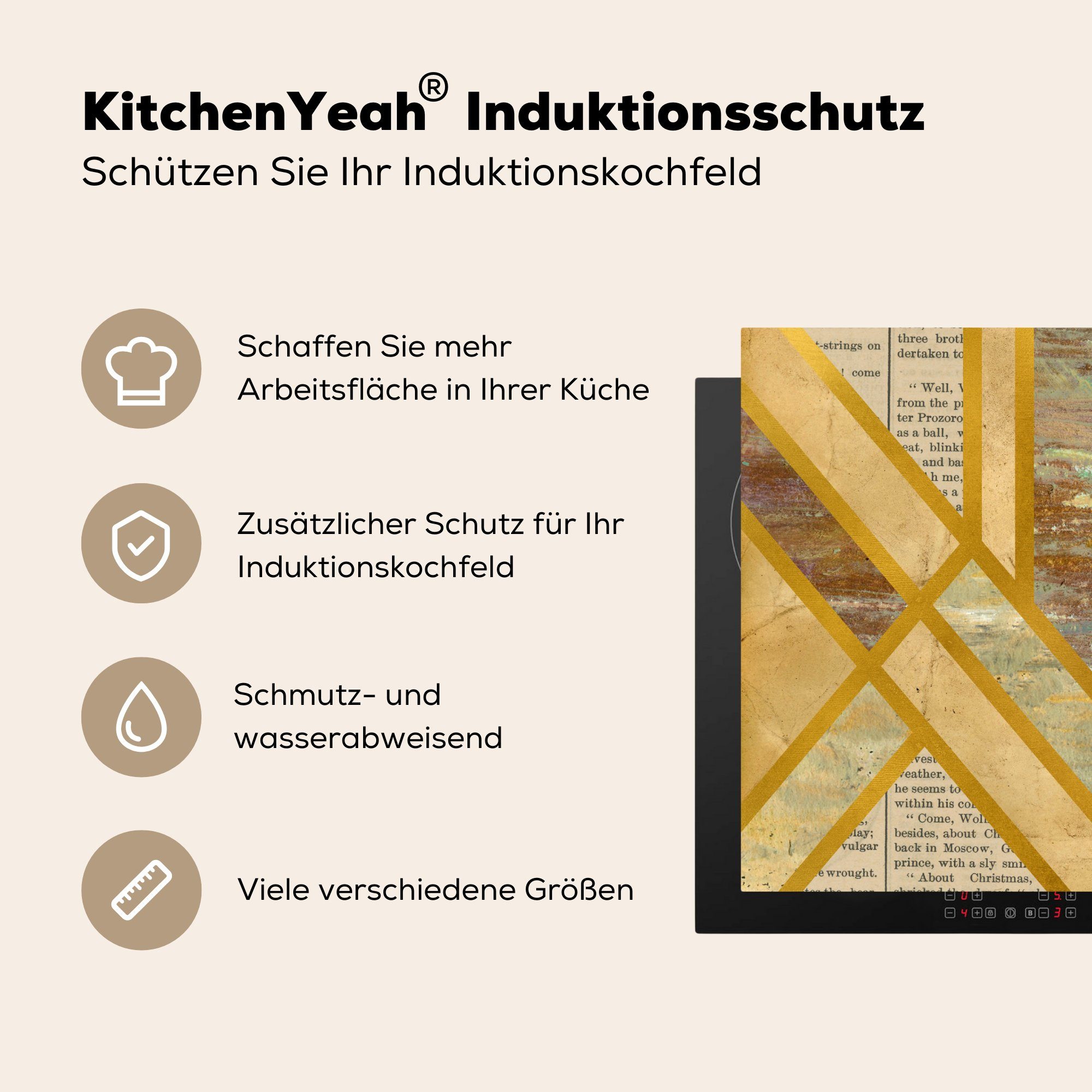 cm, MuchoWow küche, (1 tlg), Ceranfeldabdeckung Design, Induktionskochfeld 71x52 für Herdblende-/Abdeckplatte Vinyl, - die Schutz - Luxus Vintage