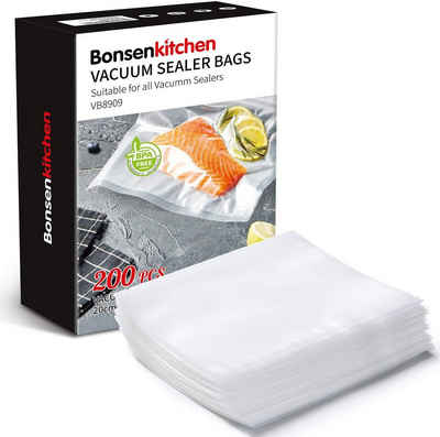 Bonsenkitchen Vakuumierbeutel-Adapter Bonsenkitchen Profi-Vakuumierbeutel für alle Vakuumiergeräte & Lebensmittel-Vakuumgeräte, BPA-freie kochfeste und Sous-Vide-Gefrierbeutel 200 Beutel 20x30cm