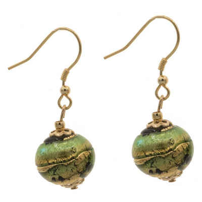 Bella Carina Paar Ohrhänger Ohrringe mit echtem Murano Glas, gold grün, 925 Silber vergoldet, echte Murano Glas Perlen