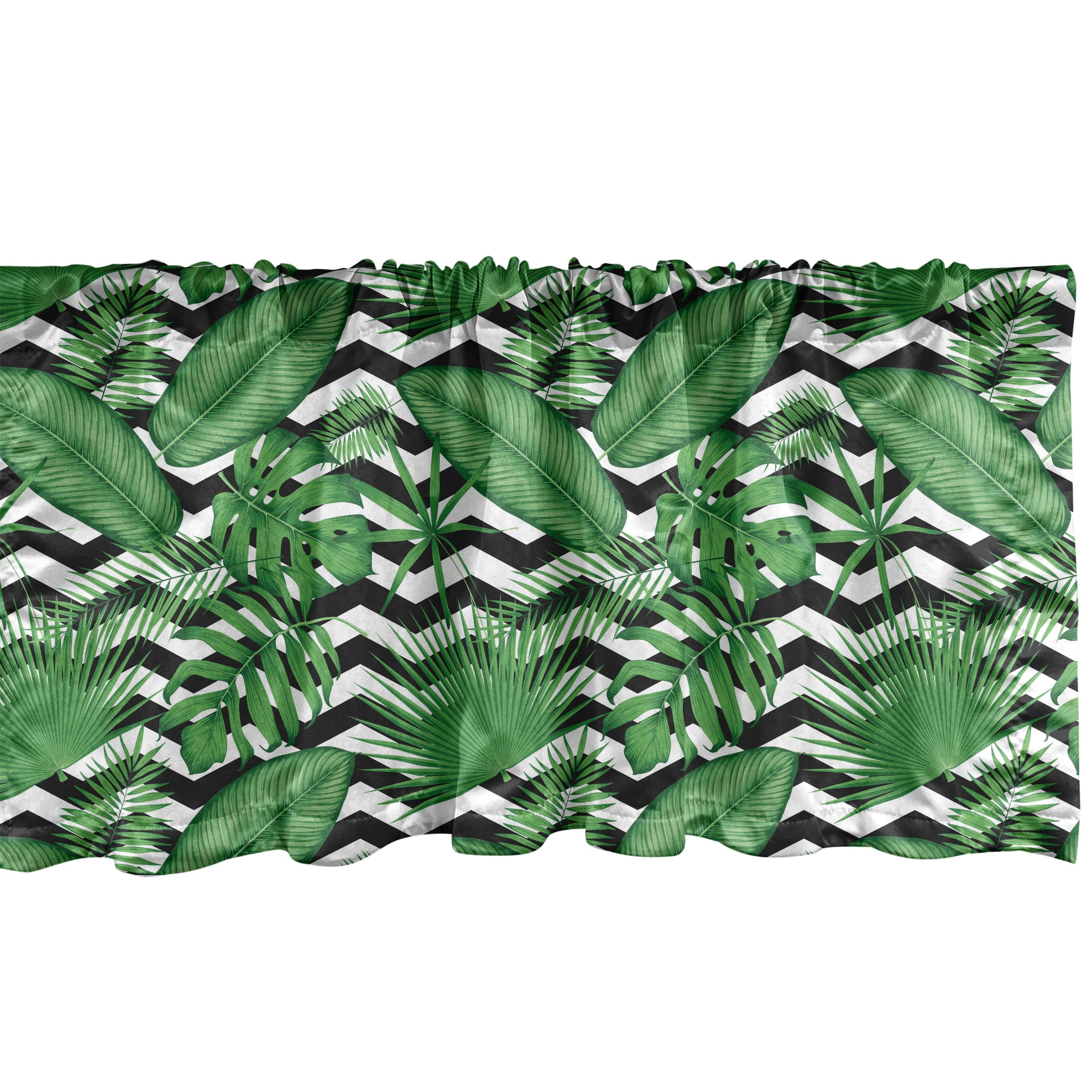 Scheibengardine Vorhang Volant für Küche Schlafzimmer Dekor mit Stangentasche, Abakuhaus, Microfaser, Dschungel-Laub Blätter auf Zigzags