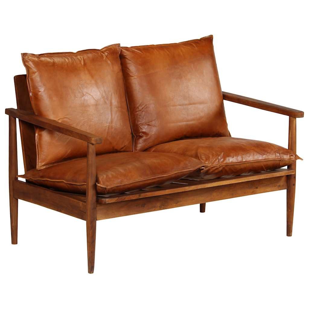 vidaXL Sofa 2-Sitzer-Sofa Echtleder nholz Braun, 1 Teile
