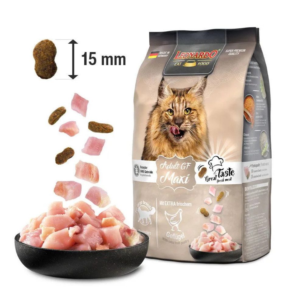 Leonardo Catfood Adult GF Maxi - getreidefreies Trockenfutter für große Katzenrassen, Trockenfutter für: Katzen