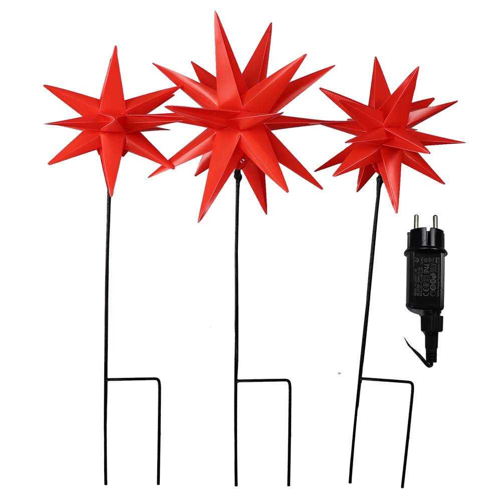 Gartenpirat LED Dekolicht Lichterkette mit 3x Gartenstab mit 18 Zacken-Stern Weihnachtsdeko