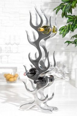 Casa Padrino Dekoobjekt Designer Weinregal für 9 Flaschen poliertes Aluminium Höhe: 93 cm, Breite: 27 cm, Tiefe: 14 cm - Flaschenhalter, Flaschenablage Flammen Flames