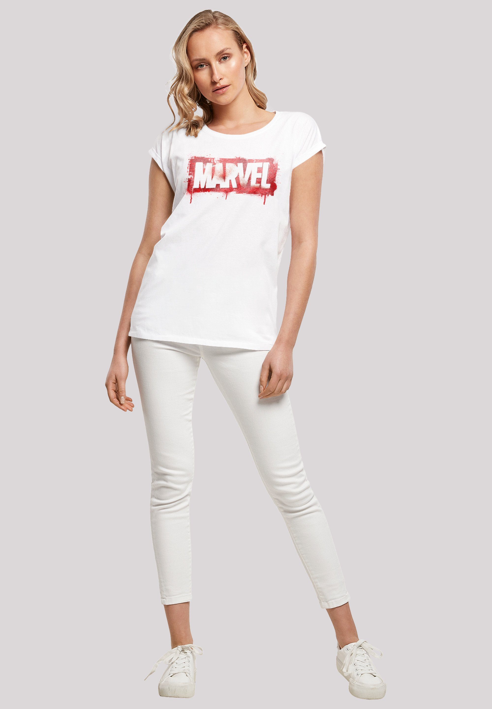 (1-tlg) Kurzarmshirt Spray with white Logo Extended Shoulder Damen F4NT4STIC Ladies Marvel Tee