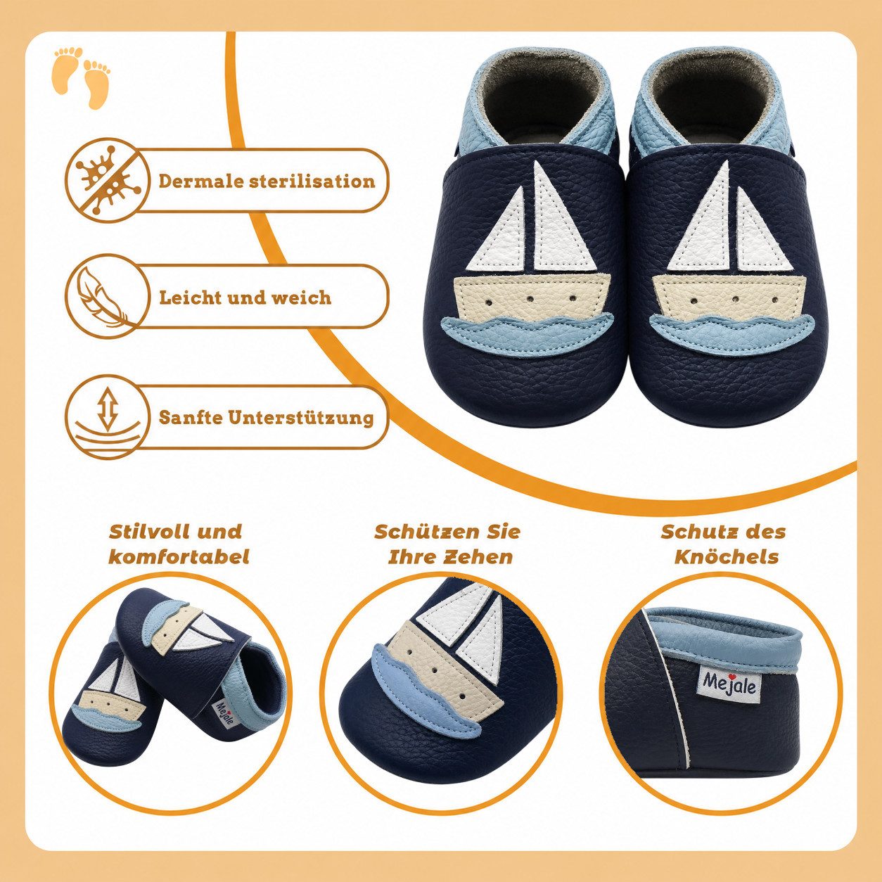 Mejale Mejale Leder Krabbelschuhe Babyschuhe Lauflernschuhe 100% Leder Krabbelschuh – Bild 3 von 5