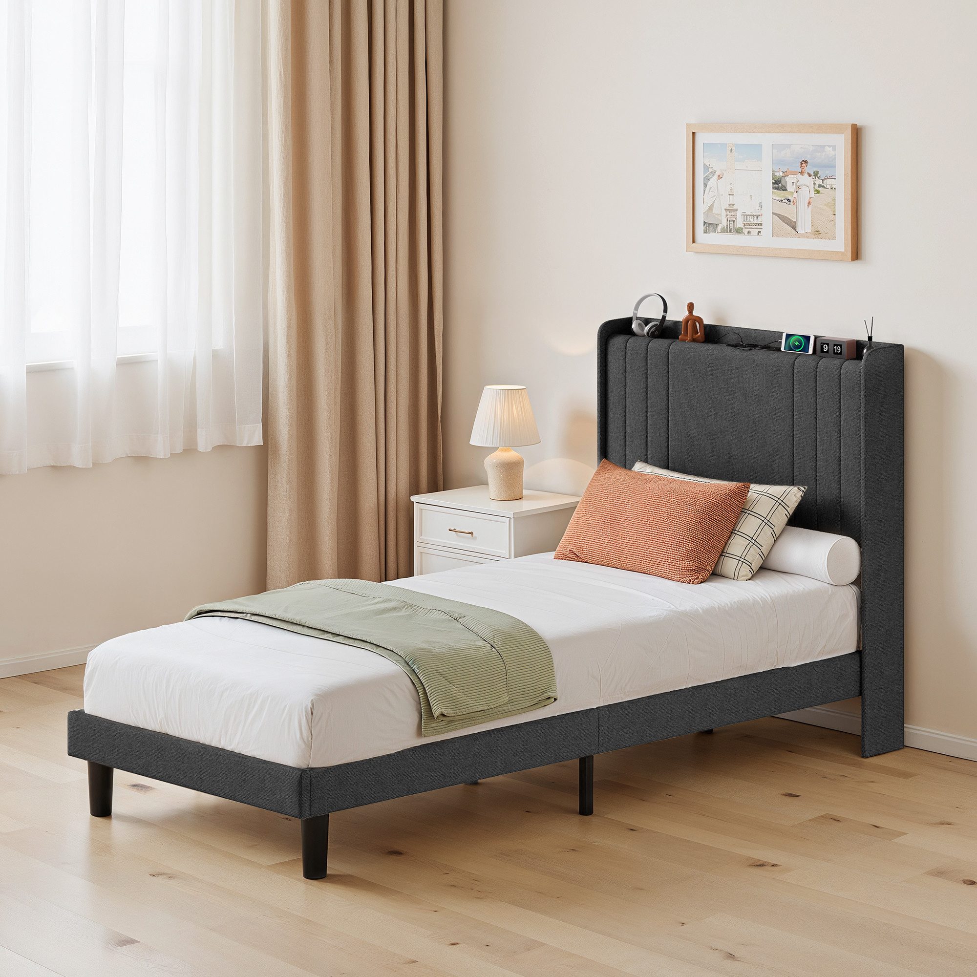 Bealife Polsterbett lsterbett Einzelbett,Bettgestell mit Kopfteil, Steckdos günstig online kaufen