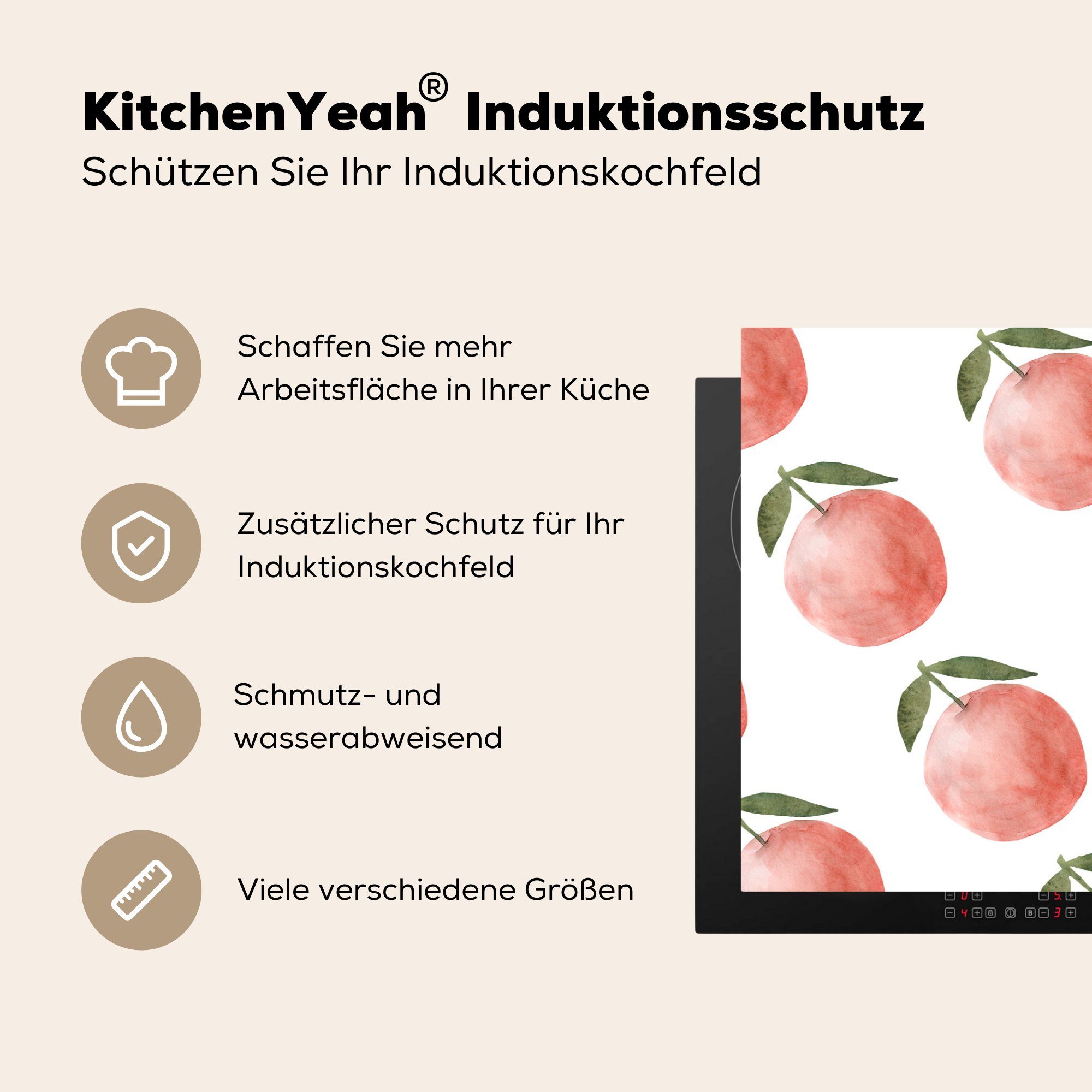 81x52 die MuchoWow tlg), Ceranfeldabdeckung Induktionskochfeld (1 - Vinyl, Schablonen, Obst Äpfel Herdblende-/Abdeckplatte für - cm, küche, Schutz
