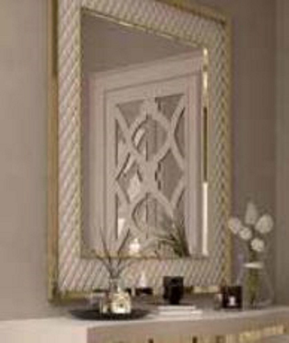 Casa Padrino Wandspiegel x / x Spiegel cm 88 Weiß mit Gold Kollektion Spiegel Metallrahmen Moderner Luxus - - Wandspiegel Wohnzimmer 126 Schlafzimmer H. - Spiegel Garderoben - 6 Luxus