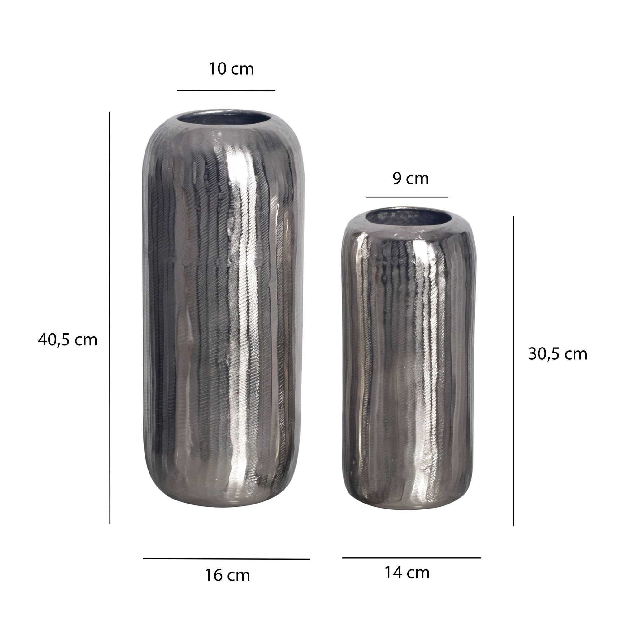 FINEBUY Tischvase FB65087 Vase 2er Set Blumenvase Aluminium Zylinder Rund Dekovase (2er Set Aluminium Blumenvase silber), Dekovase Rund 2-teilig für Blumen Alu Tischvase