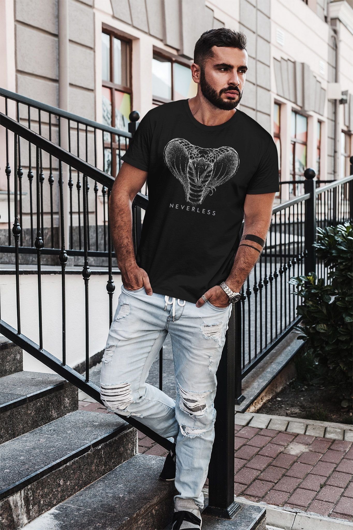 Streetstyle T-Shirt Herren Fashion Neverless® Print Kobra Neverless Print mit Grafikstil Print-Shirt Designshirt