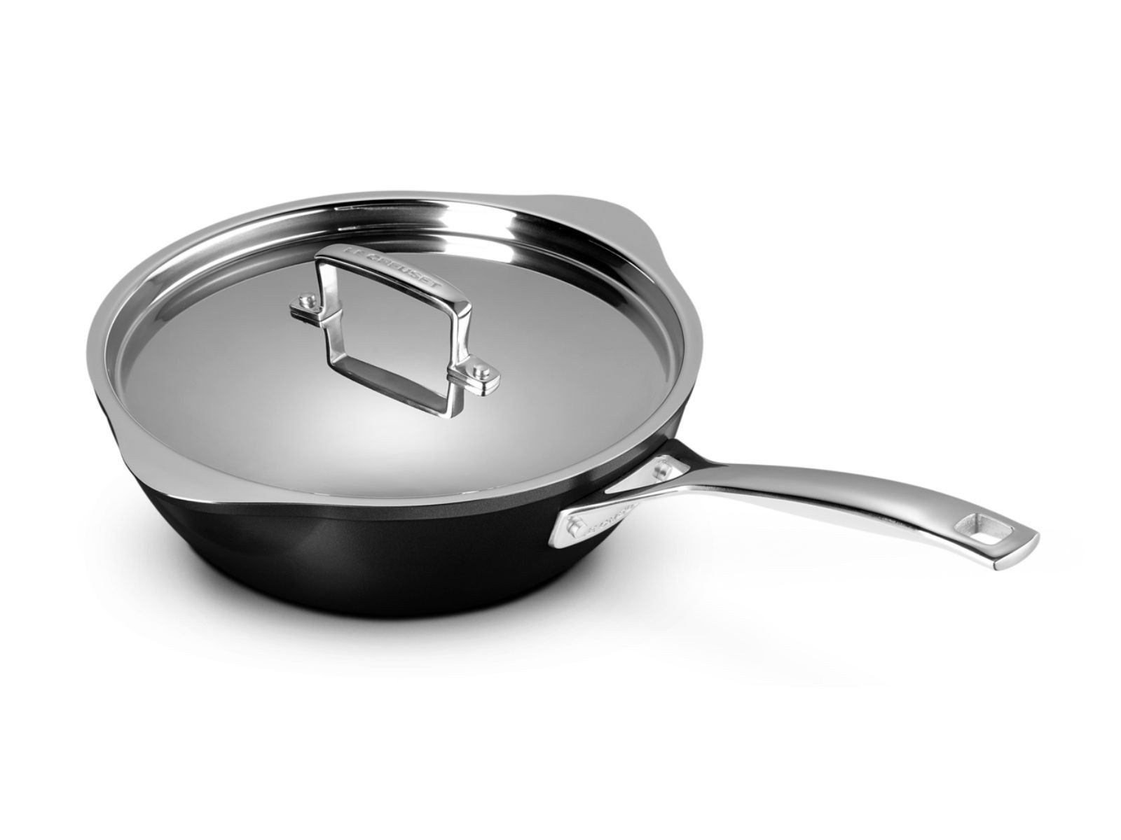 LE CREUSET Servierpfanne Aluminium-Antihaft Sautépfanne mit zwei Ausgießern rund 24cm
