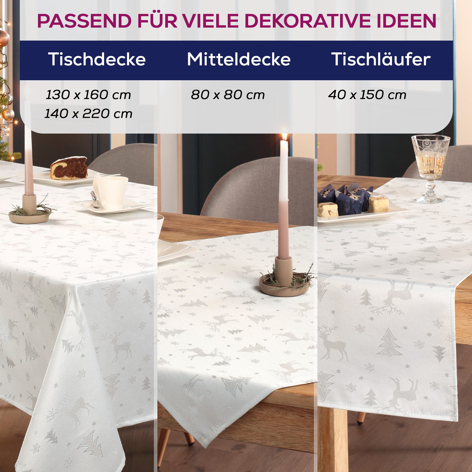 Beautex Tischdecke Lurex Tischdecke Weihnachten, Silber Gold glänzend, Weih günstig online kaufen