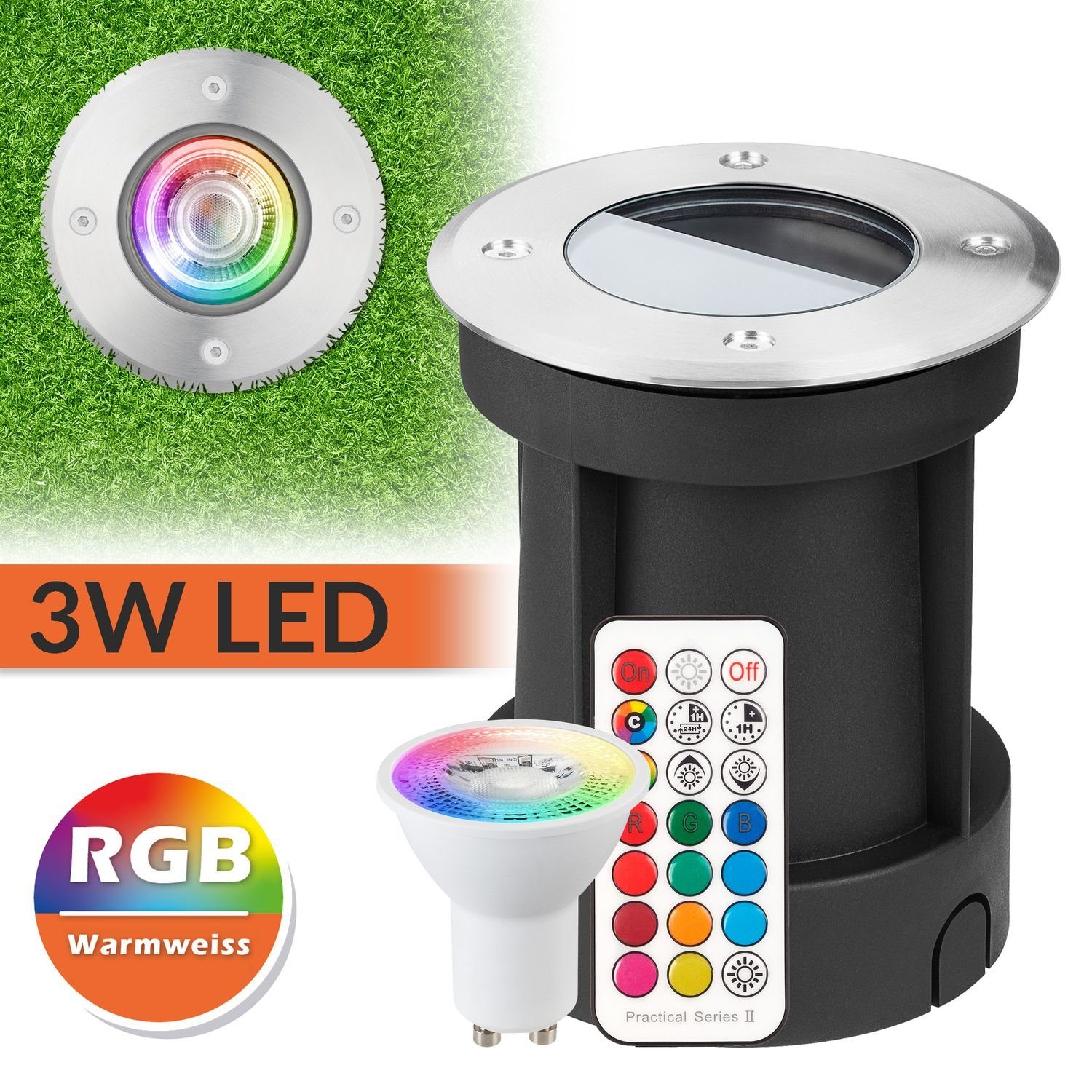 LEDANDO LED Einbaustrahler RGB LED Bodeneinbaustrahler Set mit Fernbedienung 12 Farben GU10 Leuch