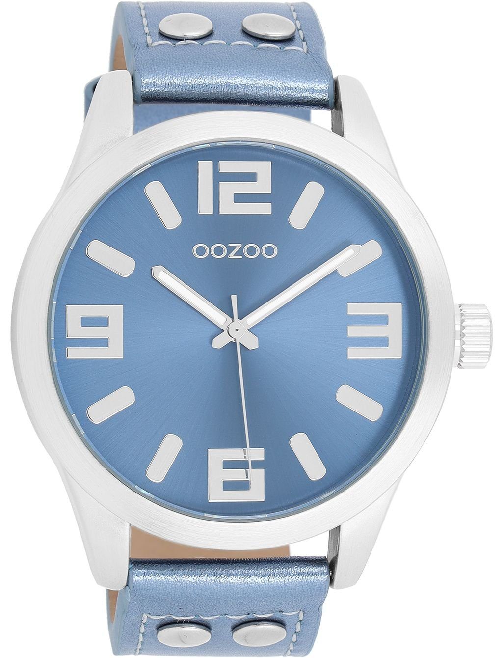 OOZOO Quarzuhr Basic Line Uhr C1079 Lederband Metallic Blue 46 mm