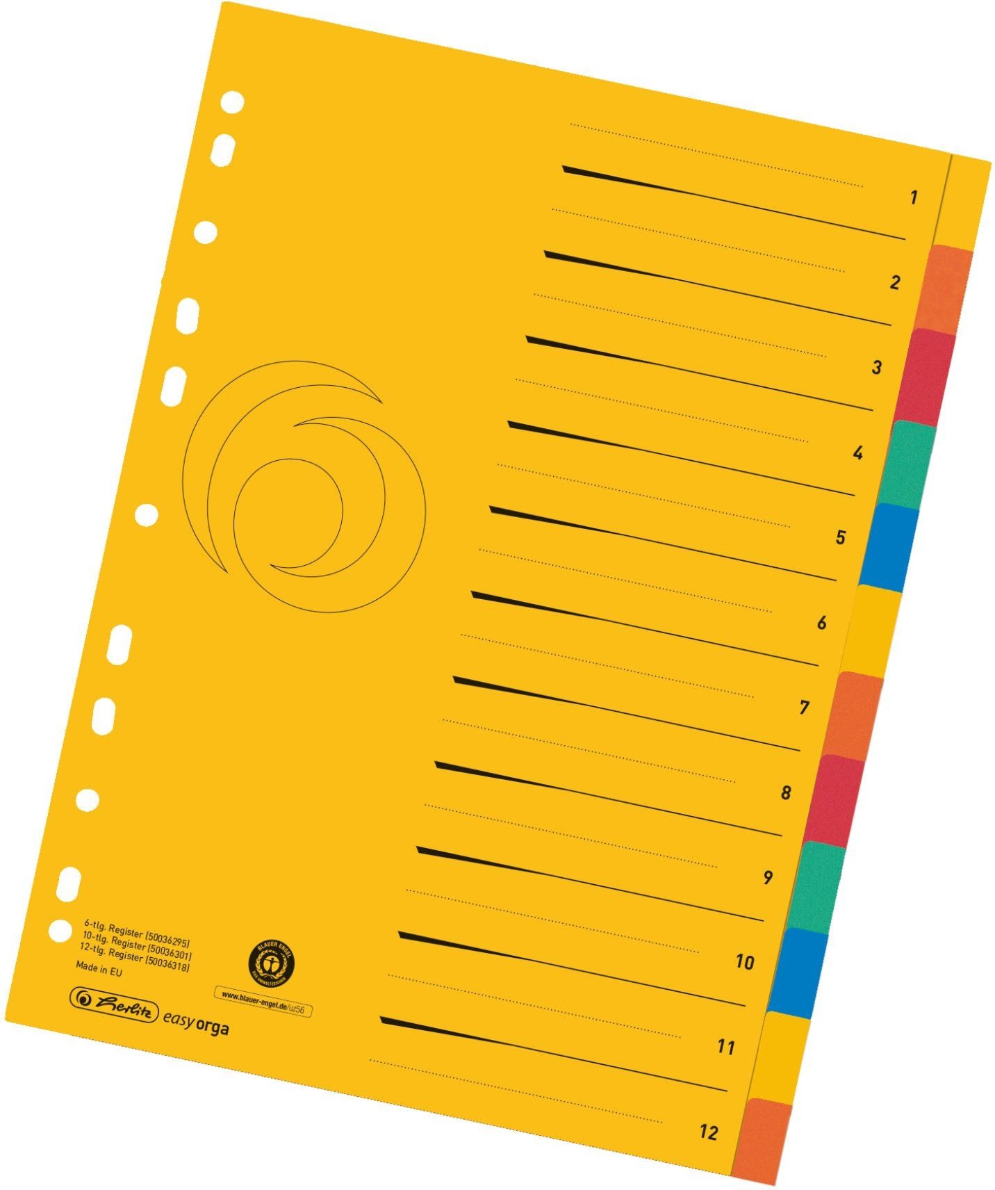 Herlitz Aktenordner Register A4 XXL Manila-Karton 12-teilig 5 Farben