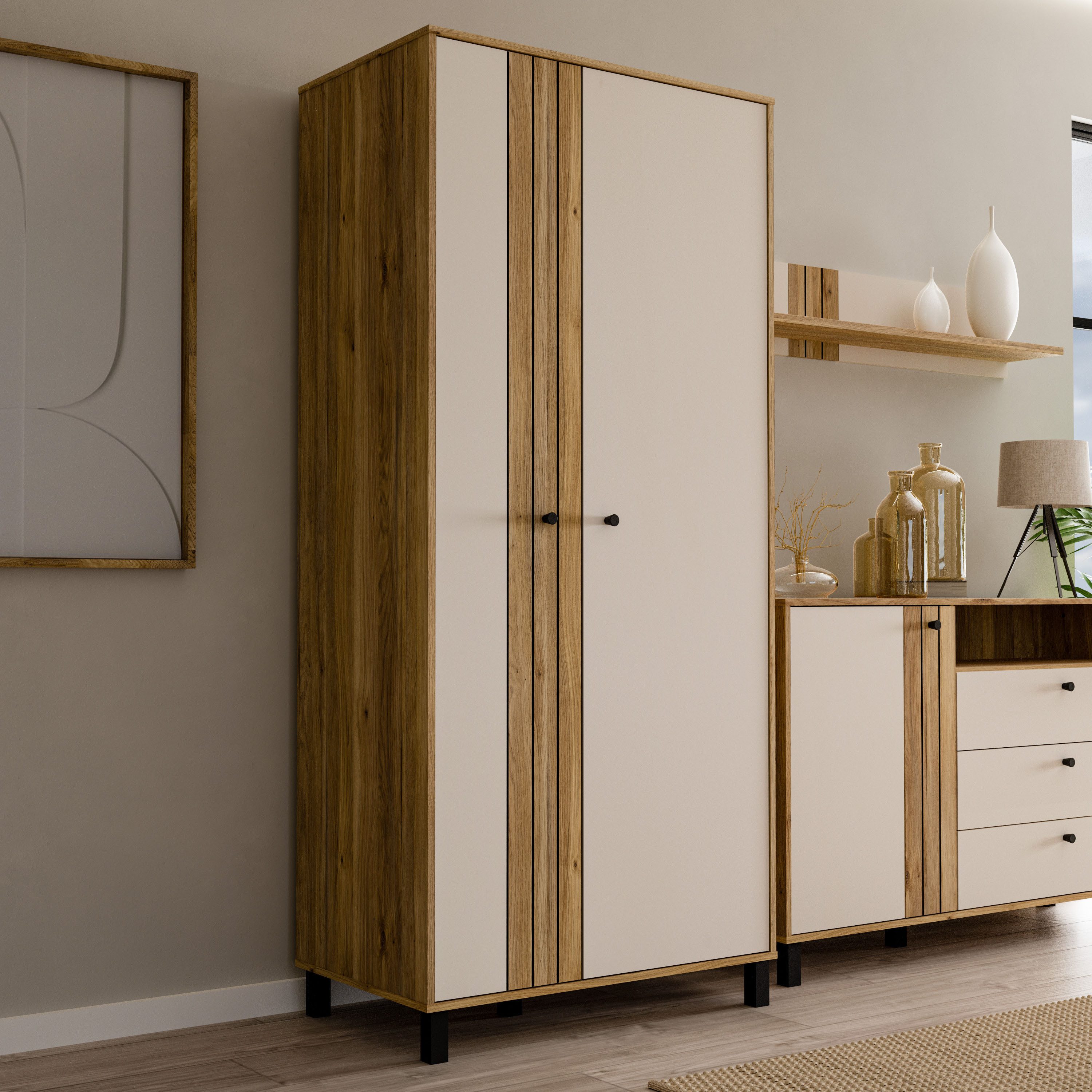 FORTE Highboard Killarney, Schrank, Stauraum, Soft Close, Kleiderstange