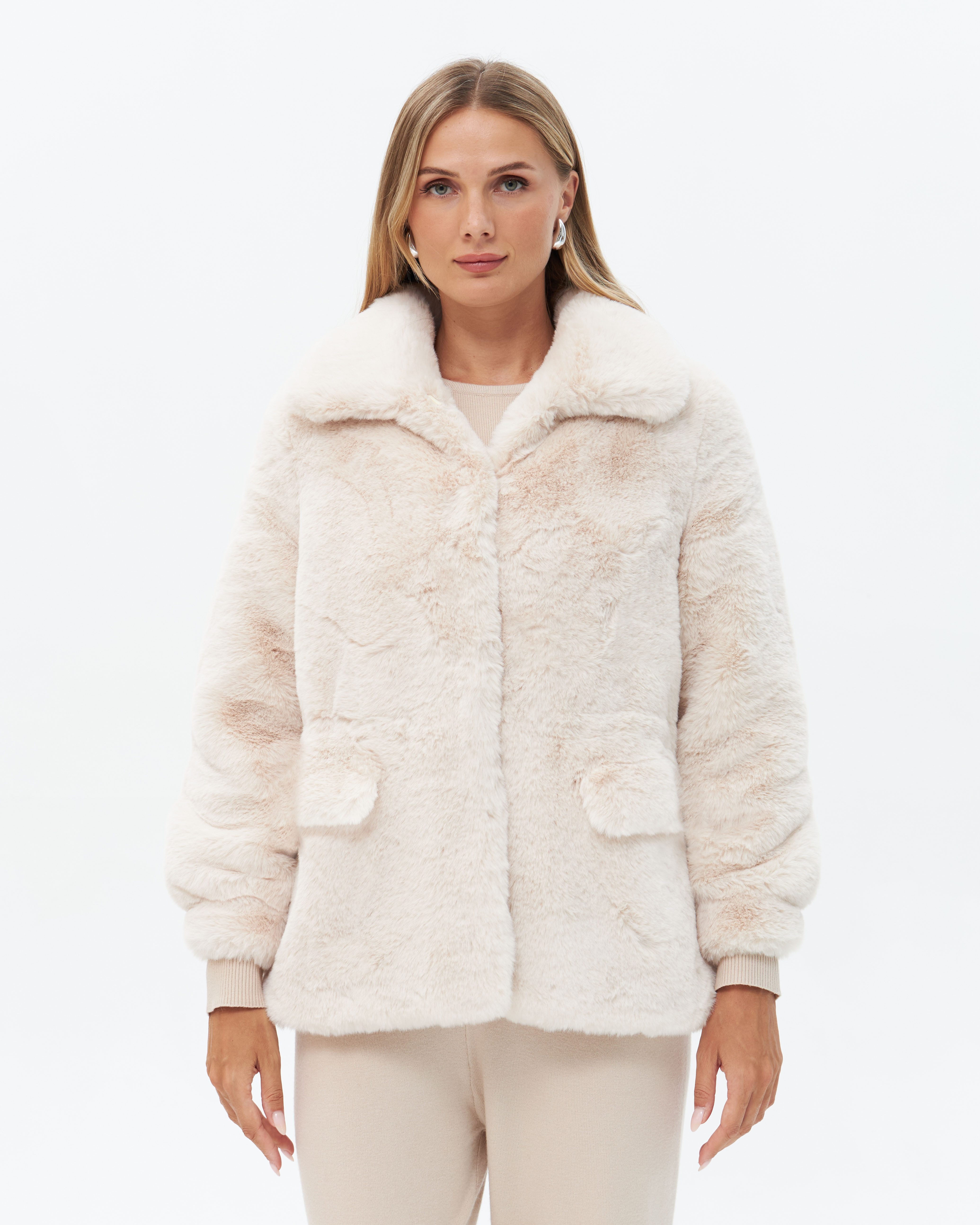 Passioni Fellimitatjacke Kunstfelljacke mit Kragen Teddyplüschjacke