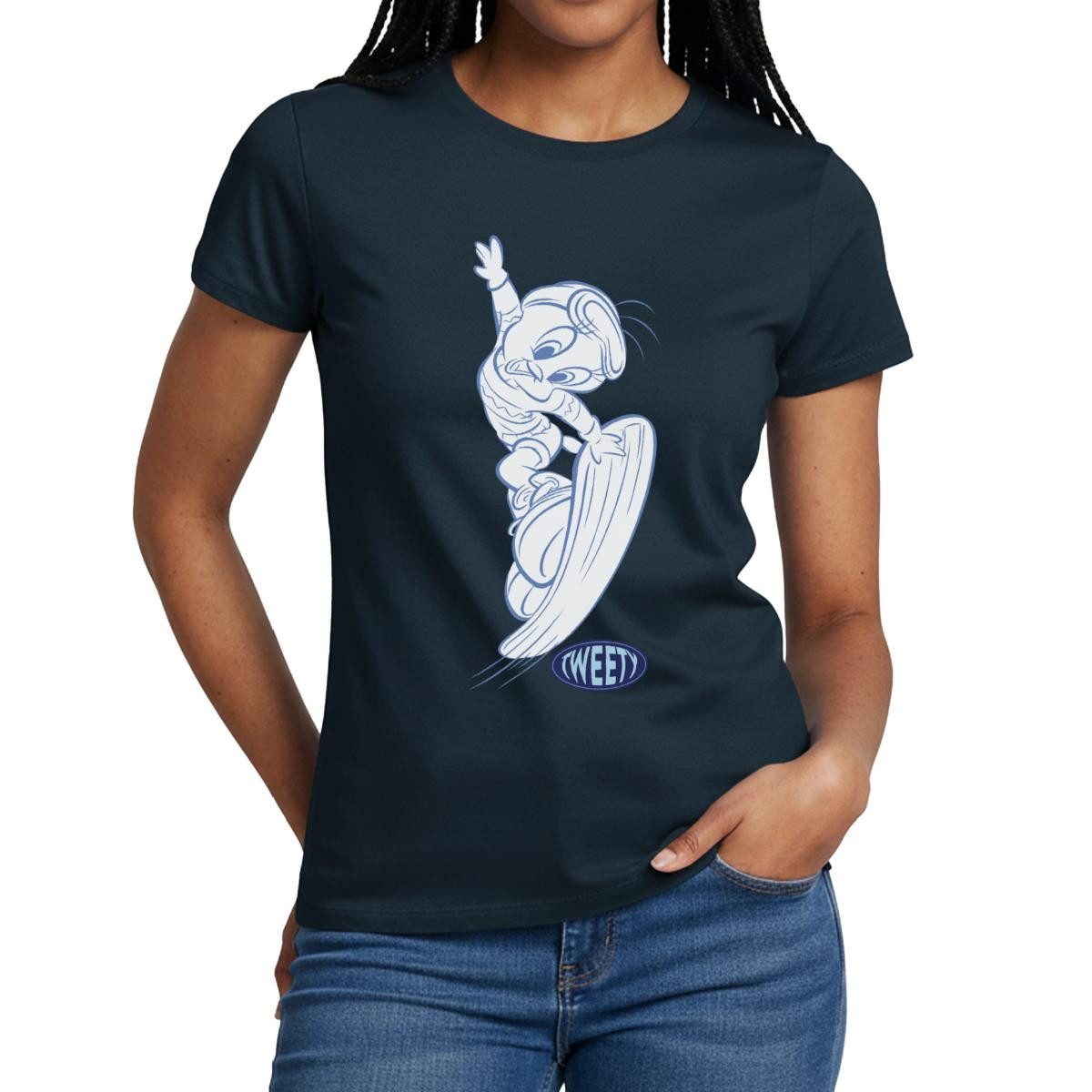 Spreadshirt T-Shirt Looney Tunes Tweety Mit Snowboard Frauen T-Shirt (1-tlg)
