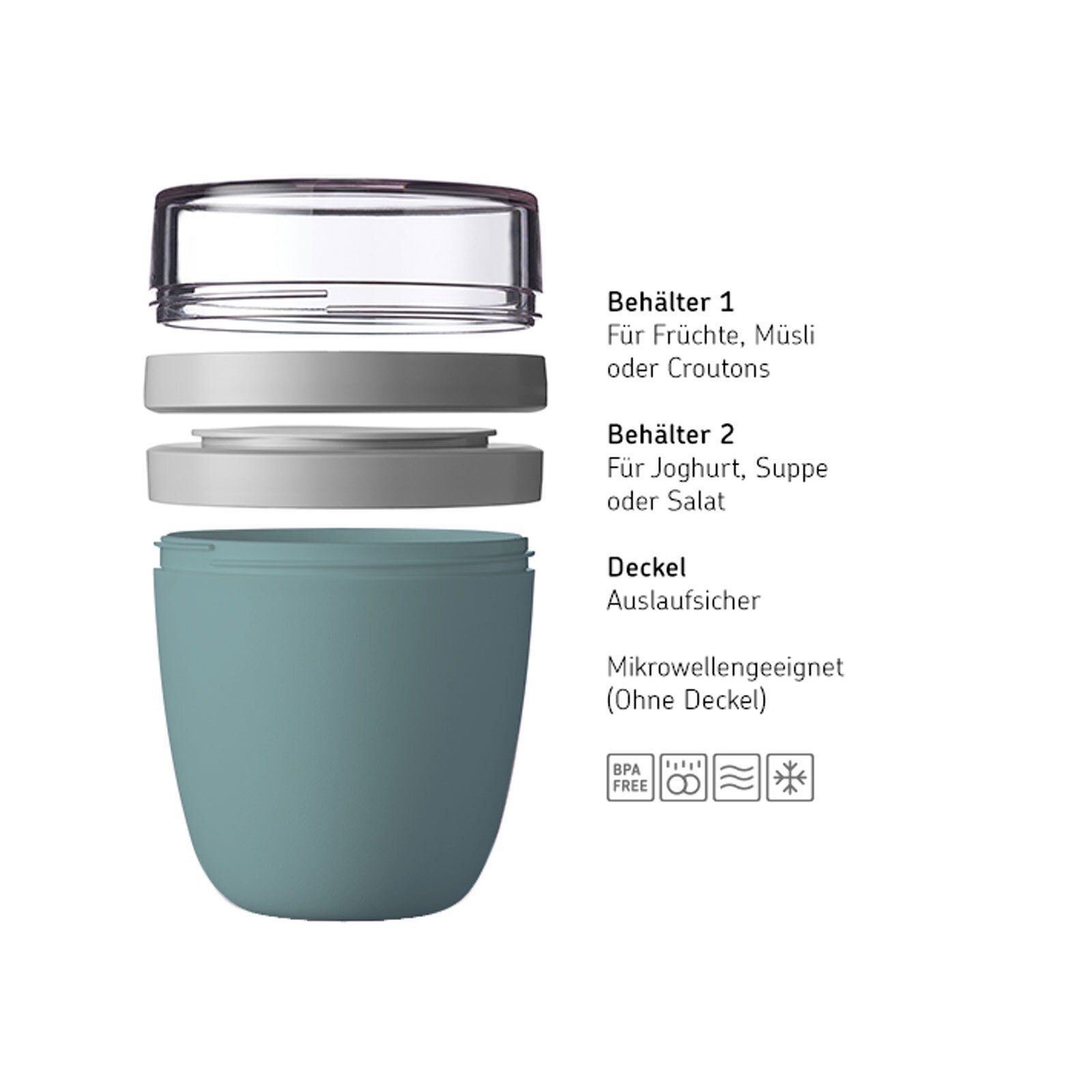 Mepal Lunchbox Spülmaschinengeeignet, Set, (2-tlg), regular mini Ellipse 2er Lunchpot Kunststoff, weiß + Mikrowellenfest