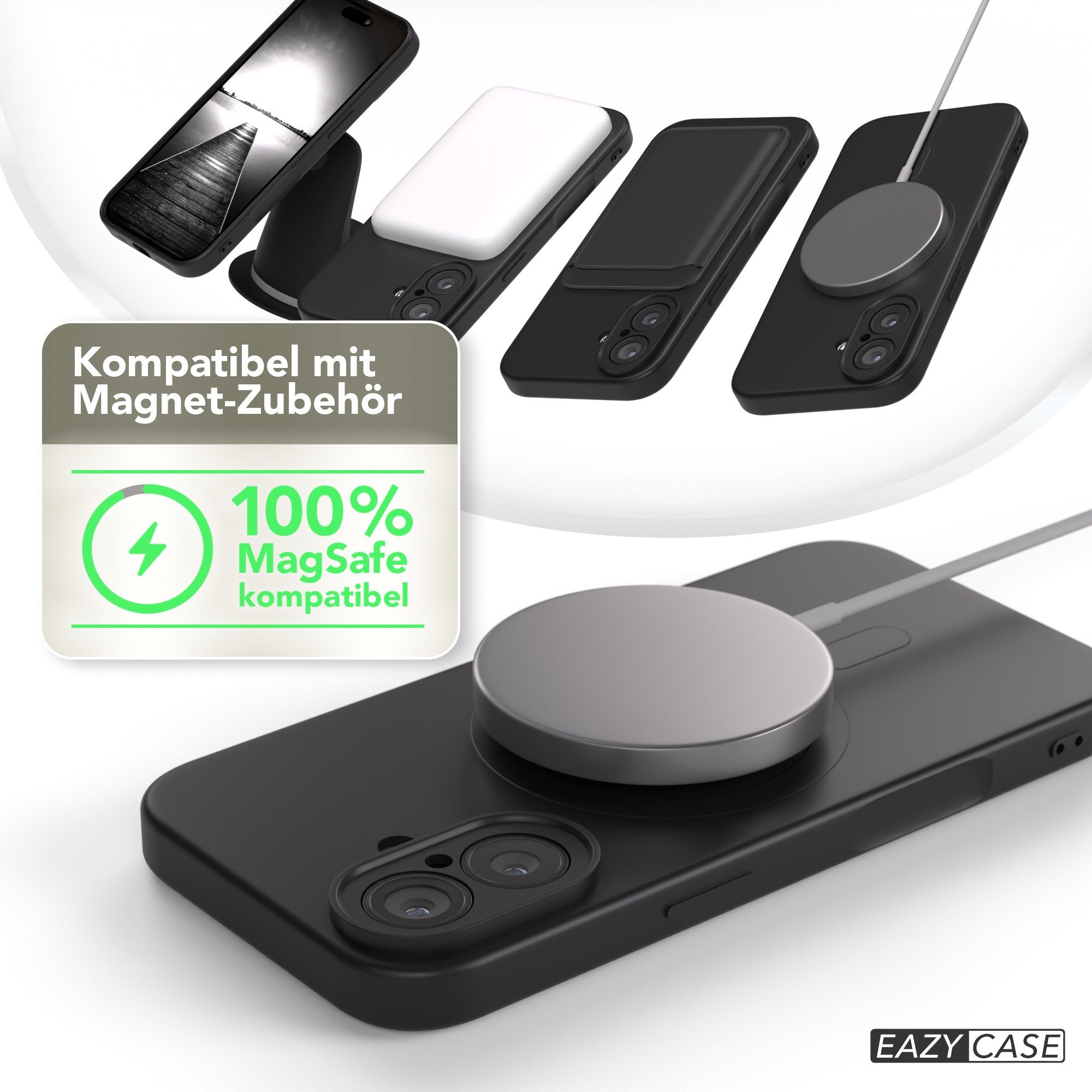 EAZY CASE Handyhülle für Apple iPhone 17 Hülle Silikon 6,3 Zoll, Schutzhülle mit MagSafe kratzfest Back Cover Kameraschutz Schwarz – Bild 5 von 5