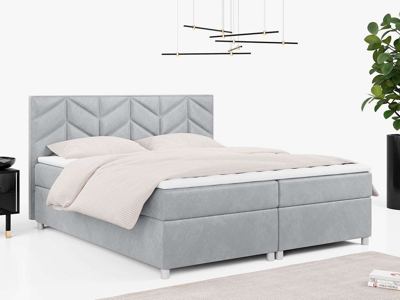 MKS MÖBEL Boxspringbett PINO, Polsterbett mit Kopfstütze, Doppelbett mit Multipocket-Matratze