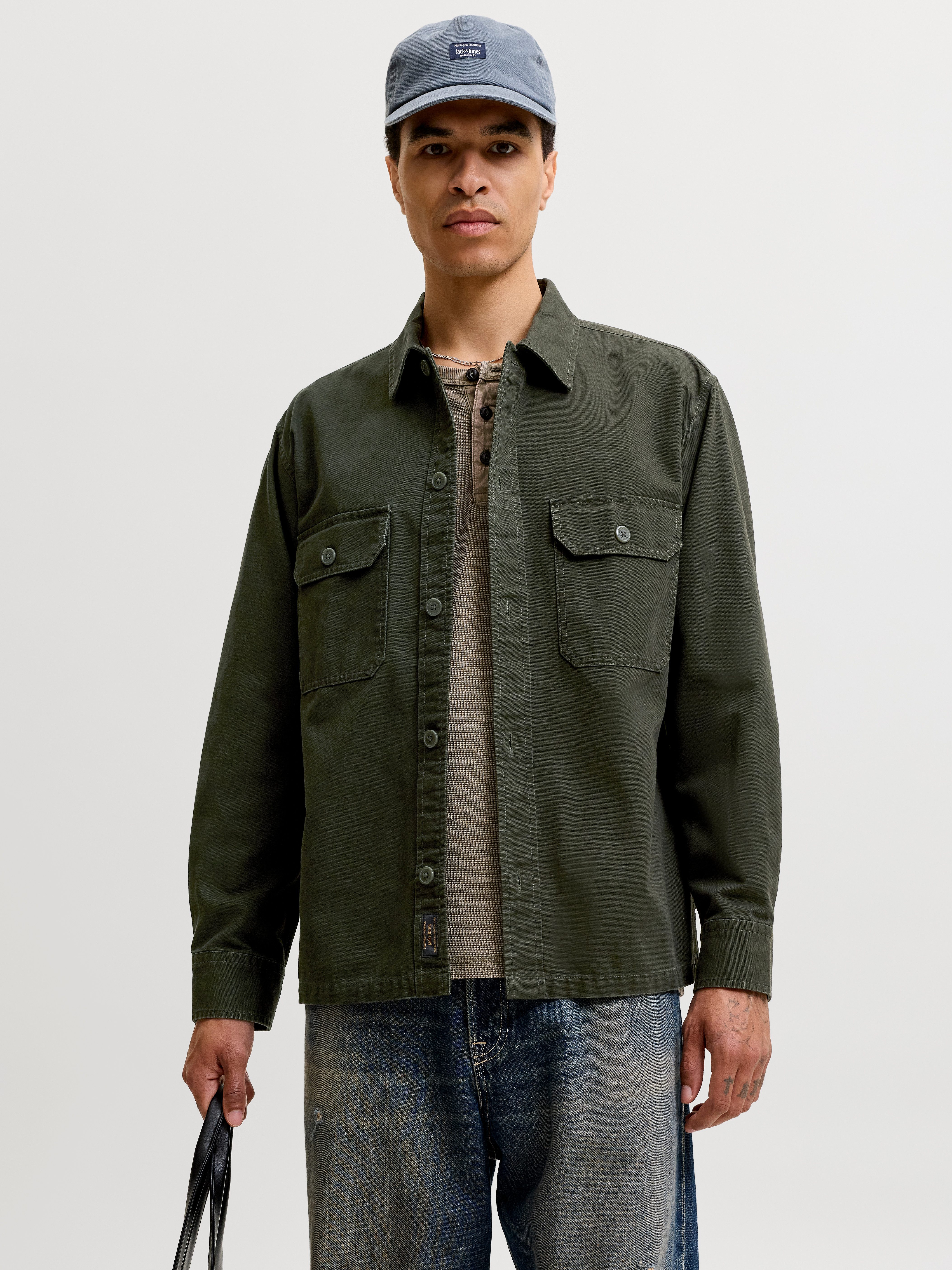 Jack & Jones Langarmhemd JJECOLTON CANVAS OVERSHIRT LS SN Baumwolle, Overshirt in lockerer Passform