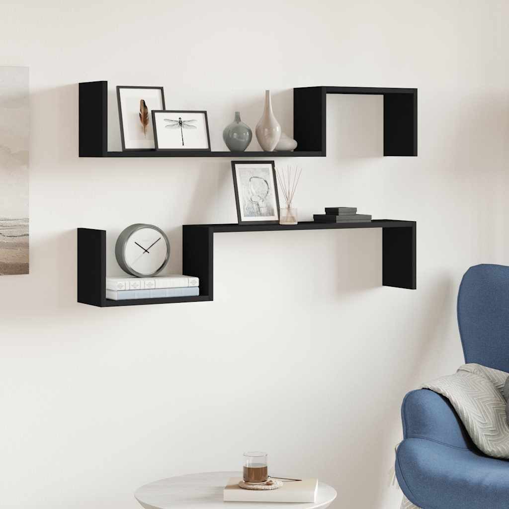 furnicato Wandregal Schweberegal 100 x 15 x 20 cm Schwarz Massivholz, 2-tlg., Unsichtbares Montagesystem für Deko-Bord mit 2er-Set im Lieferumfang