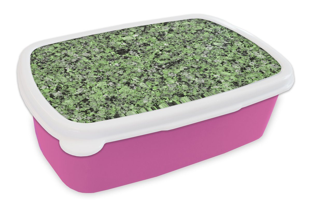 MuchoWow Lunchbox Pflastersteine - Grün - Granit, Kunststoff, (2-tlg), Brotbox für Erwachsene, Brotdose Kinder, Snackbox, Mädchen, Kunststoff rosa