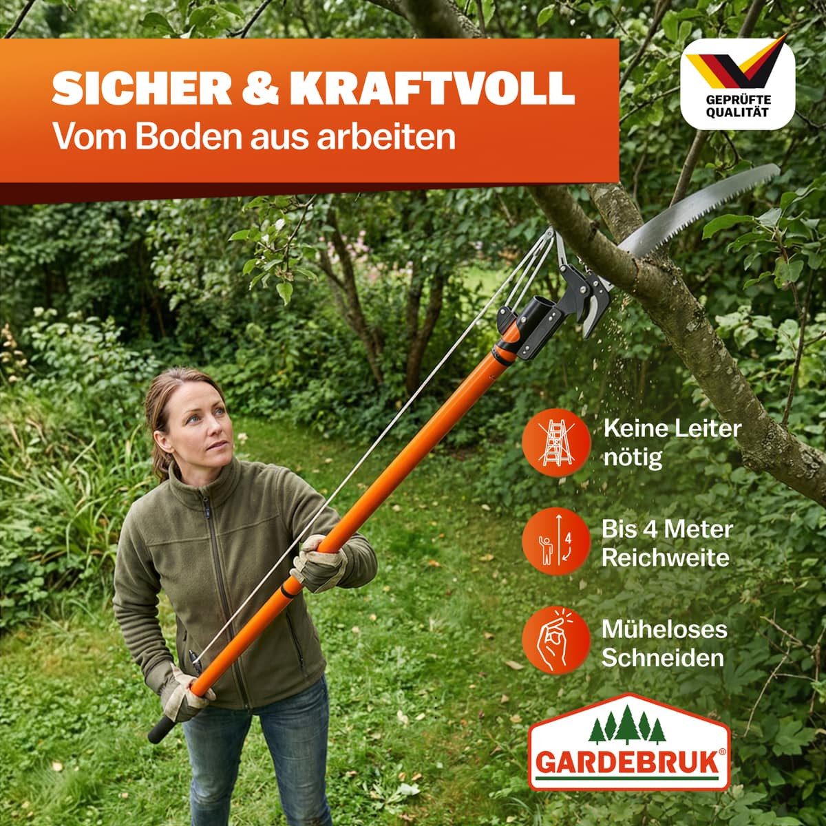 Deuba Handsäge, Teleskop Astsäge 2in1 Nylon Seilzug max. Arbeitshöhe 4 Meter