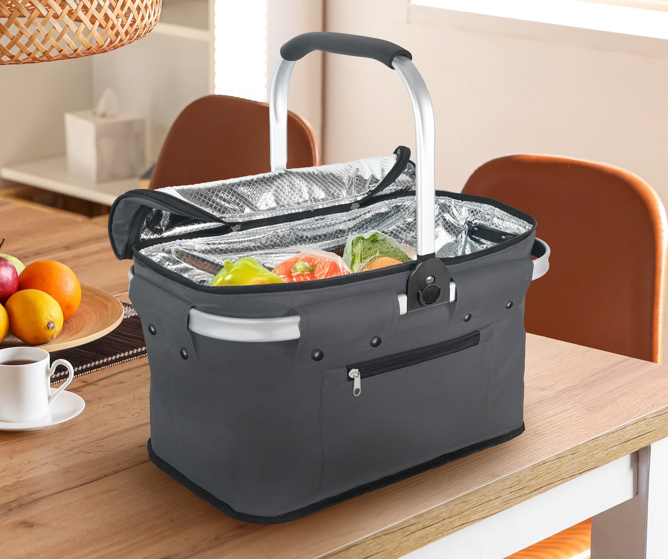 Ebaxx Einkaufskorb Alu Thermo Korb Klapp Kühltasche faltbar Picknick Camping Grau Blau