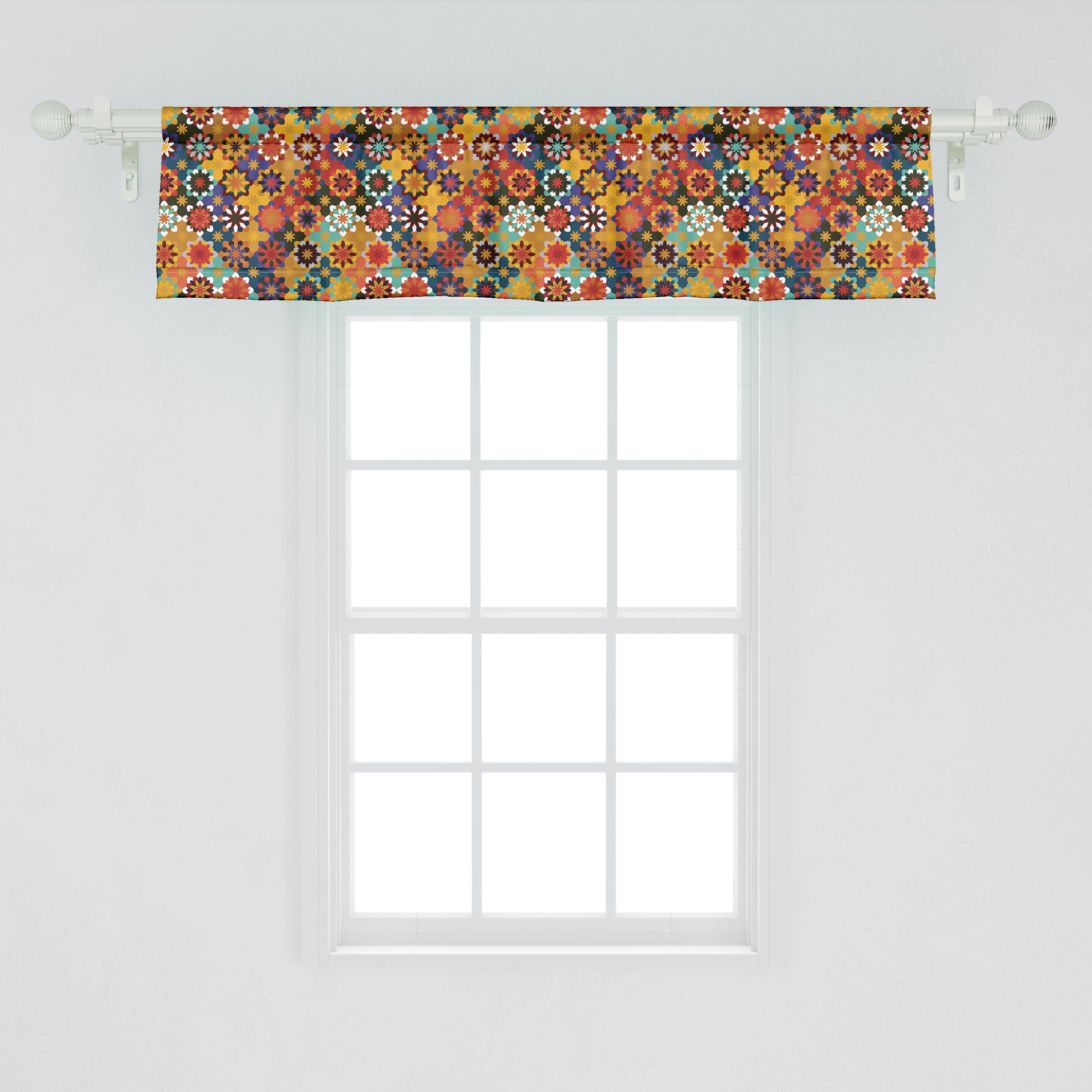 Mosaik mit traditionelles Funky Dekor Microfaser, Motiv Stangentasche, für Schlafzimmer Vorhang Küche Folk Abakuhaus, Volant Scheibengardine
