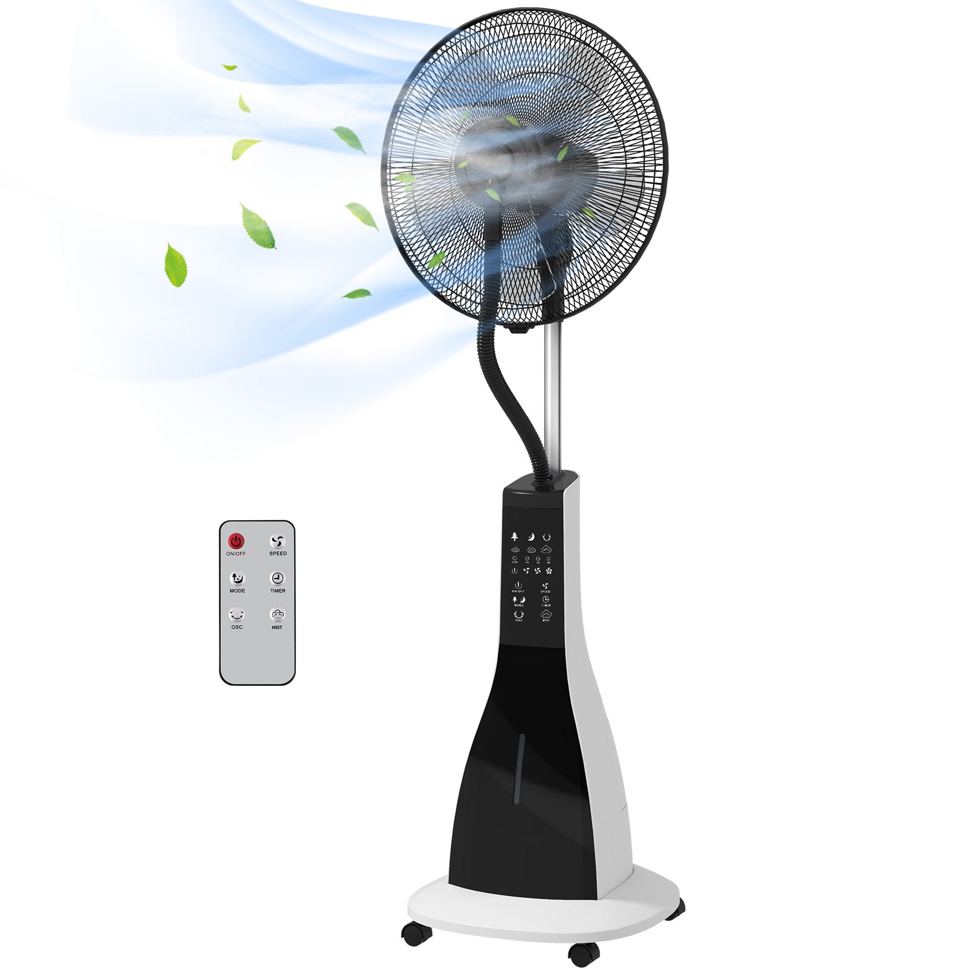 kowdom Standventilator mit Wasserkühlung & Sprühnebel, 3 Stufen Timer Fernbedienung